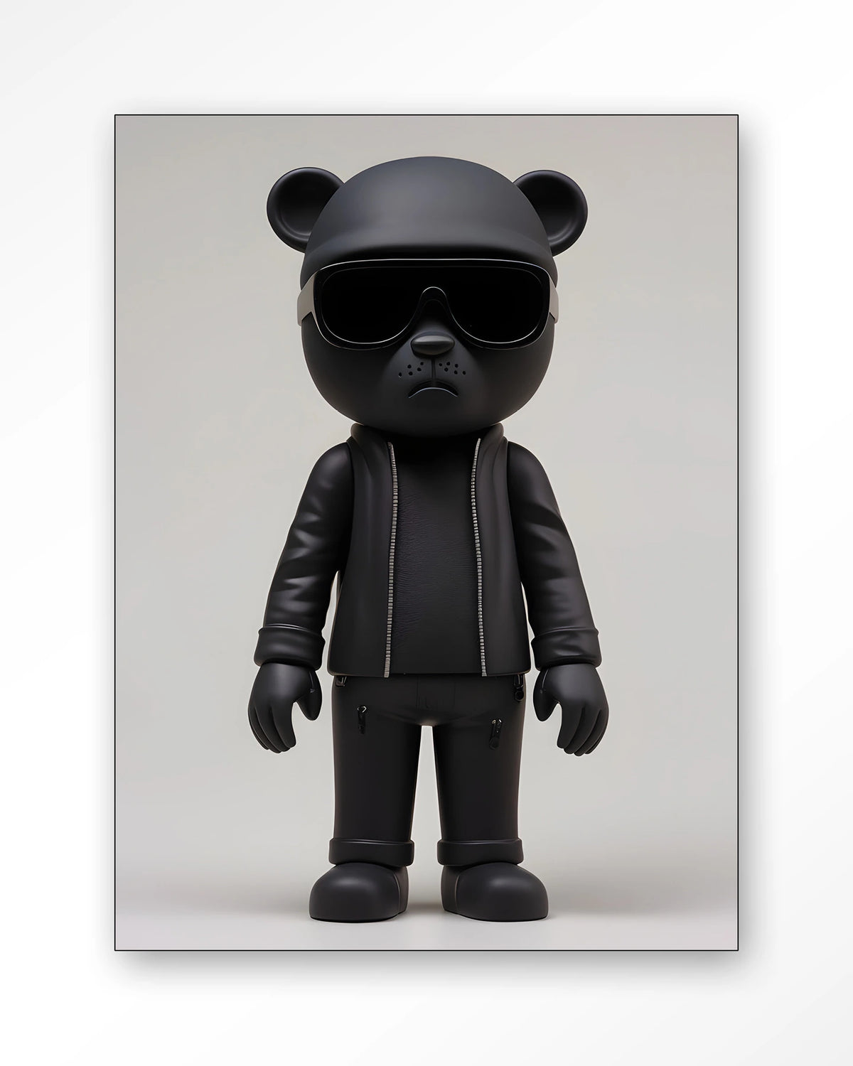 Security Bear – zwarte beer in zwart pak – Wandkleed – Frame – zwart