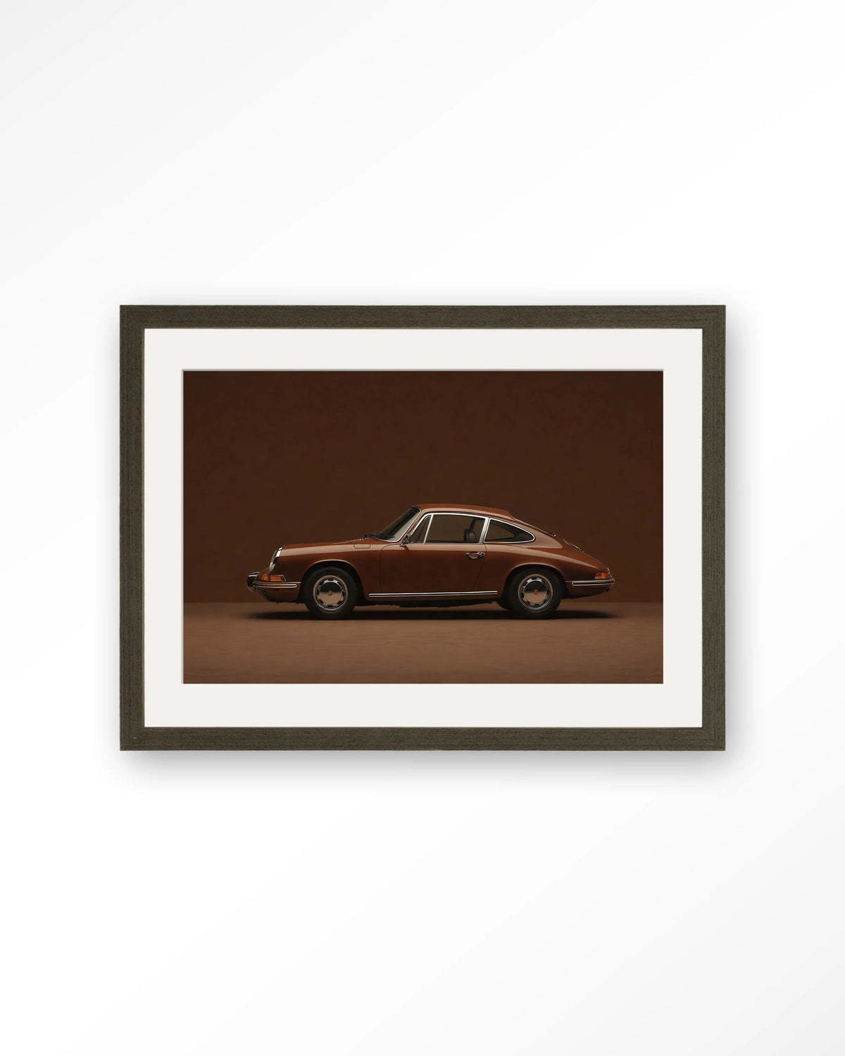 Brown Porsche – Art print – Hout donkerbruin + passe-partout