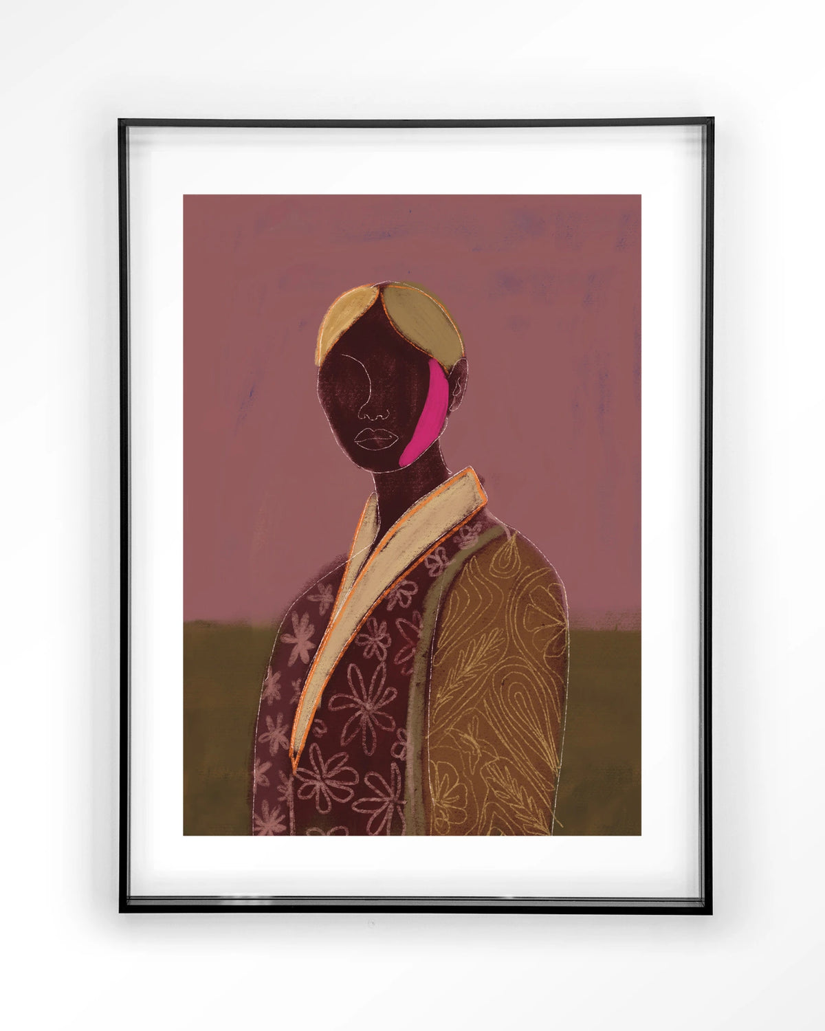 Silhouette Lady 10 – figuur met bloemenjas, abstract portret – Art print – Acryl zwart