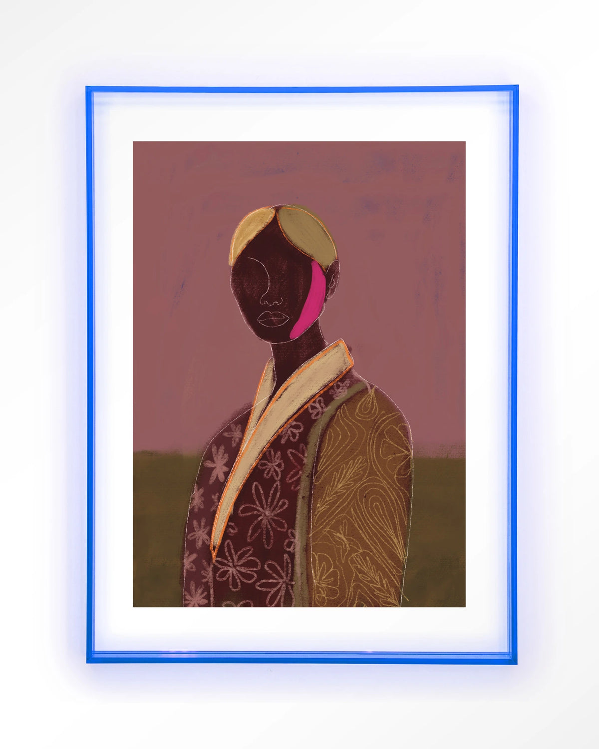 Silhouette Lady 10 – figuur met bloemenjas, abstract portret – Art print – Acryl lichtblauw