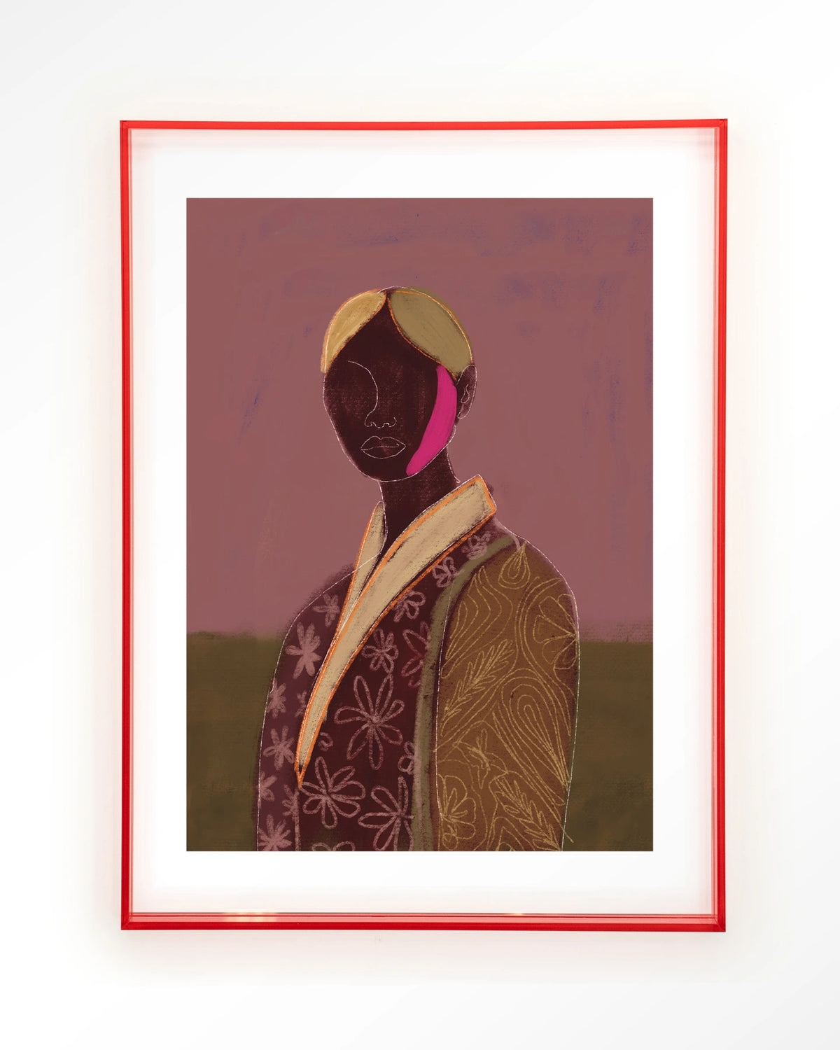 Silhouette Lady 10 – figuur met bloemenjas, abstract portret – Art print – Acryl roze