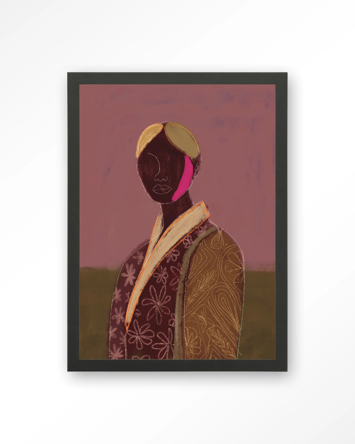 Silhouette Lady 10 – figuur met bloemenjas, abstract portret – Art print – Hout zwart