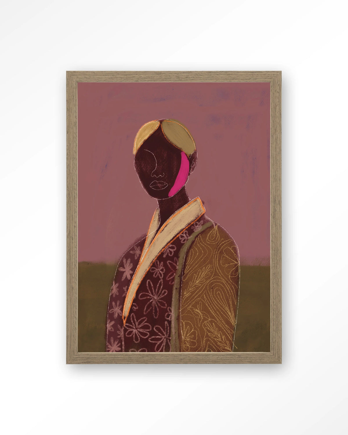 Silhouette Lady 10 – figuur met bloemenjas, abstract portret – Art print – Hout bruin
