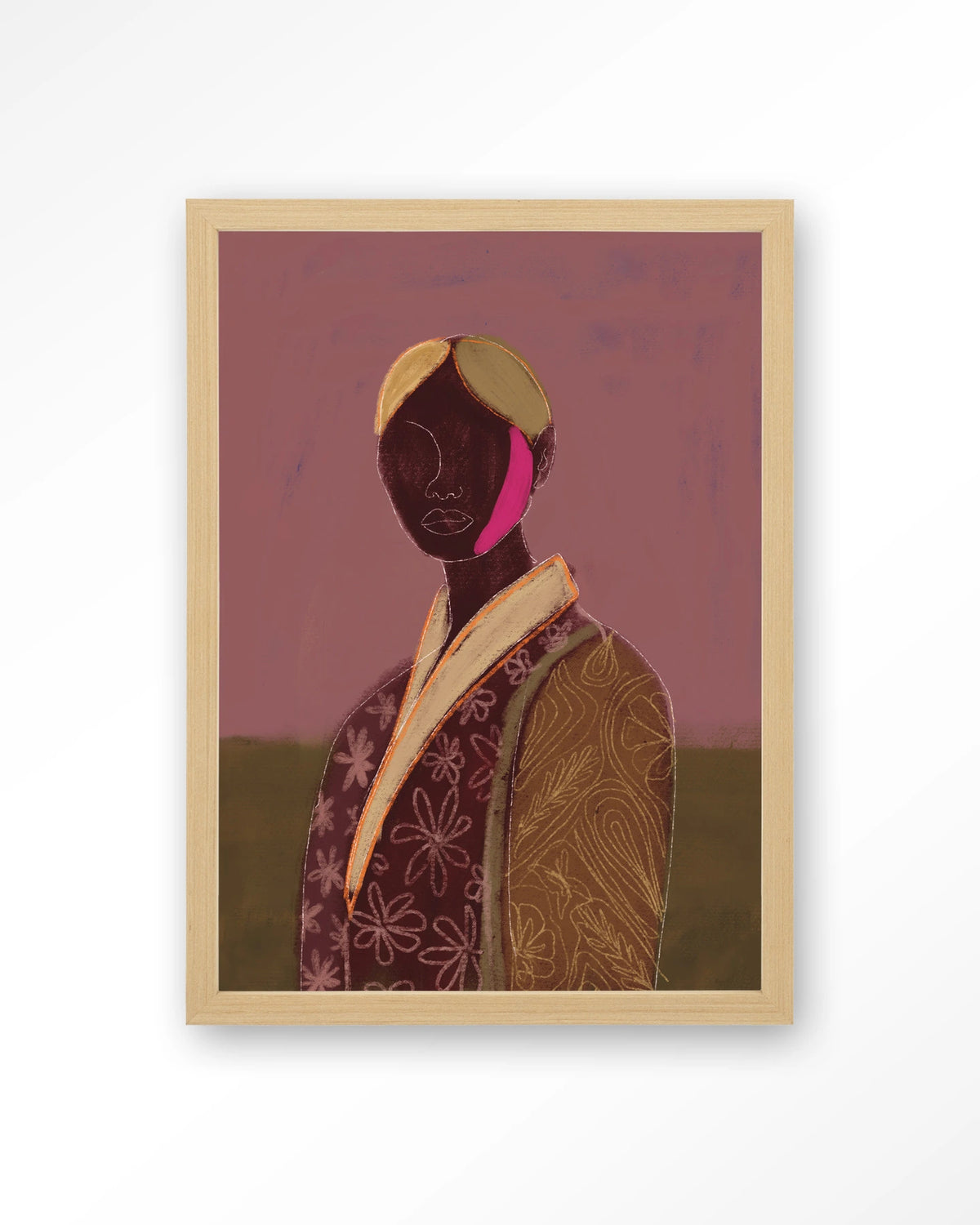 Silhouette Lady 10 – figuur met bloemenjas, abstract portret – Art print – Hout naturel