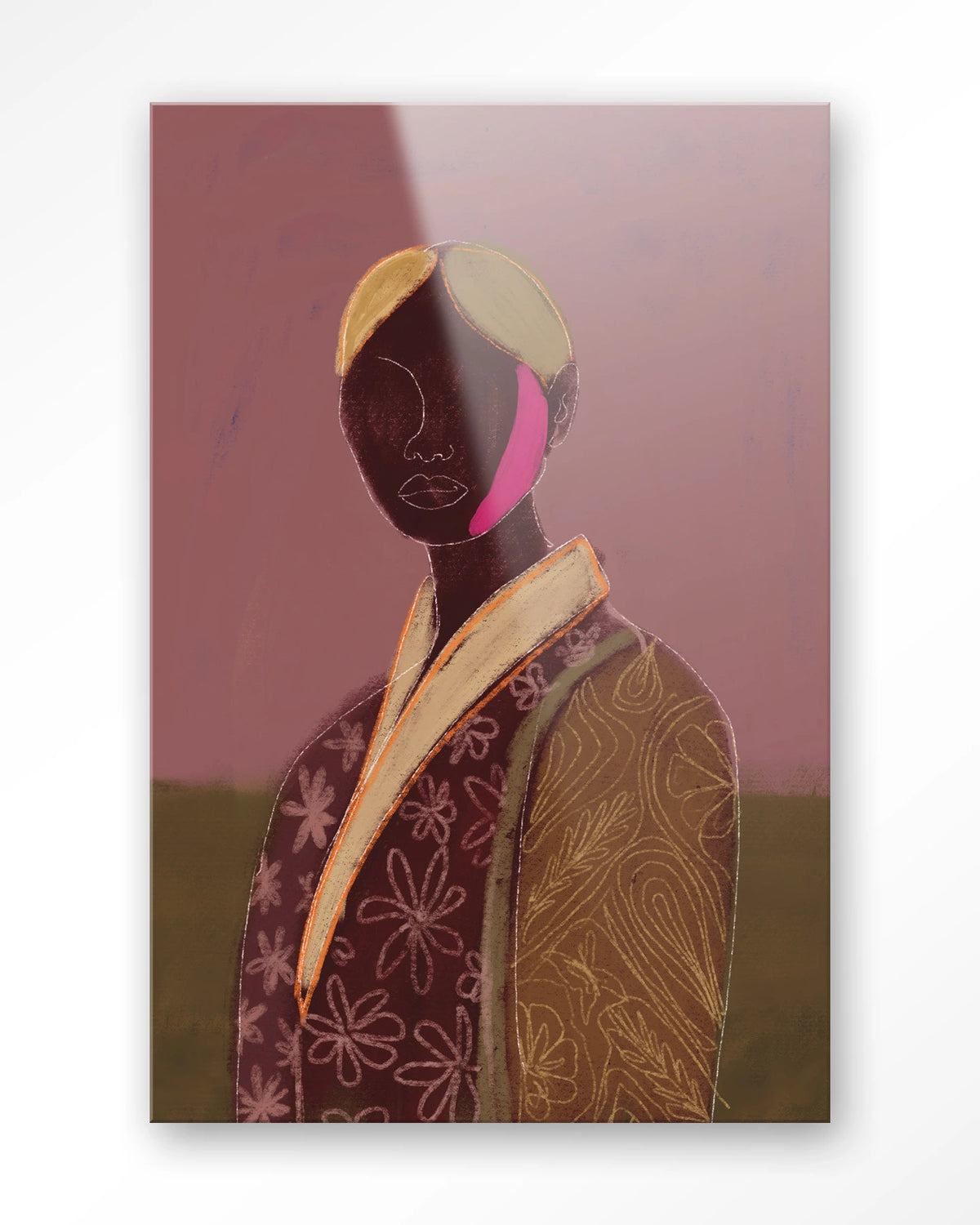 Silhouette Lady 10 – figuur met bloemenjas, abstract portret – Glas – Blinde montage