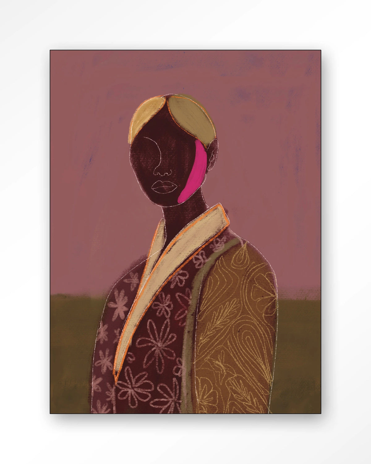 Silhouette Lady 10 – figuur met bloemenjas, abstract portret – Wandkleed – Frame – zwart