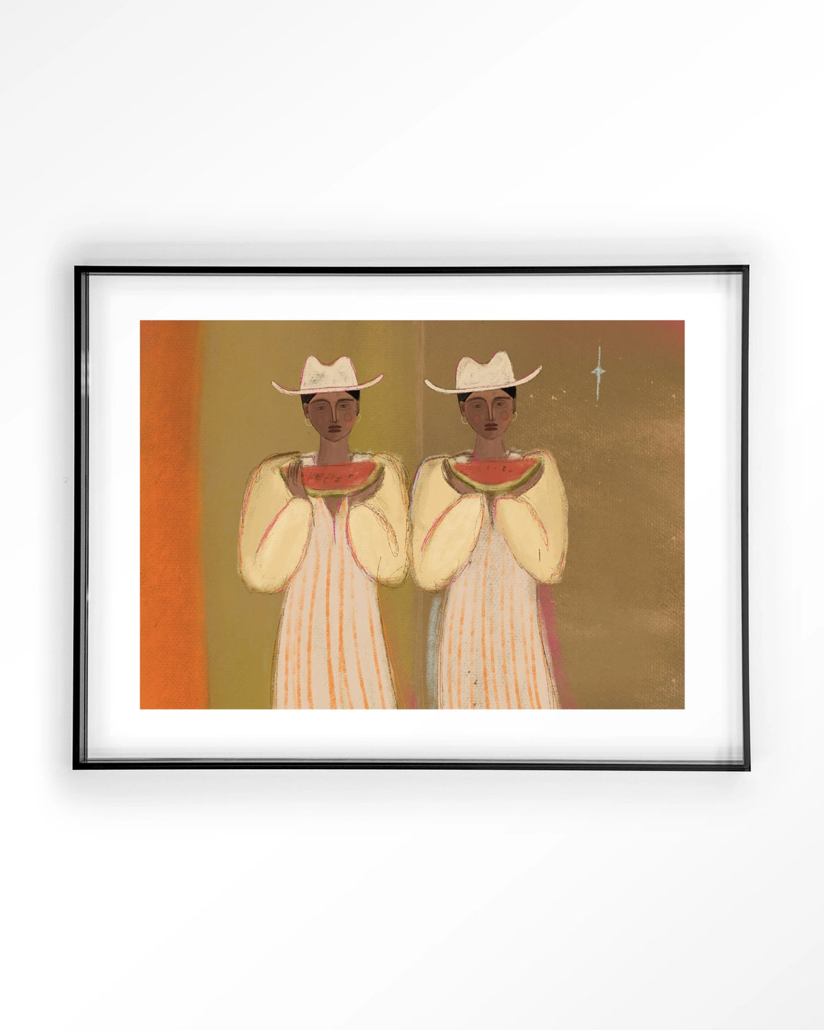Watermelon Girl – twee vrouwen met watermeloen – Art print – Acryl zwart
