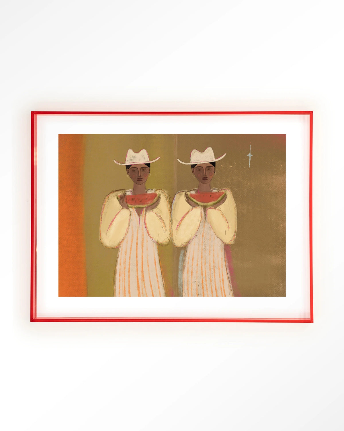 Watermelon Girl – twee vrouwen met watermeloen – Art print – Acryl roze