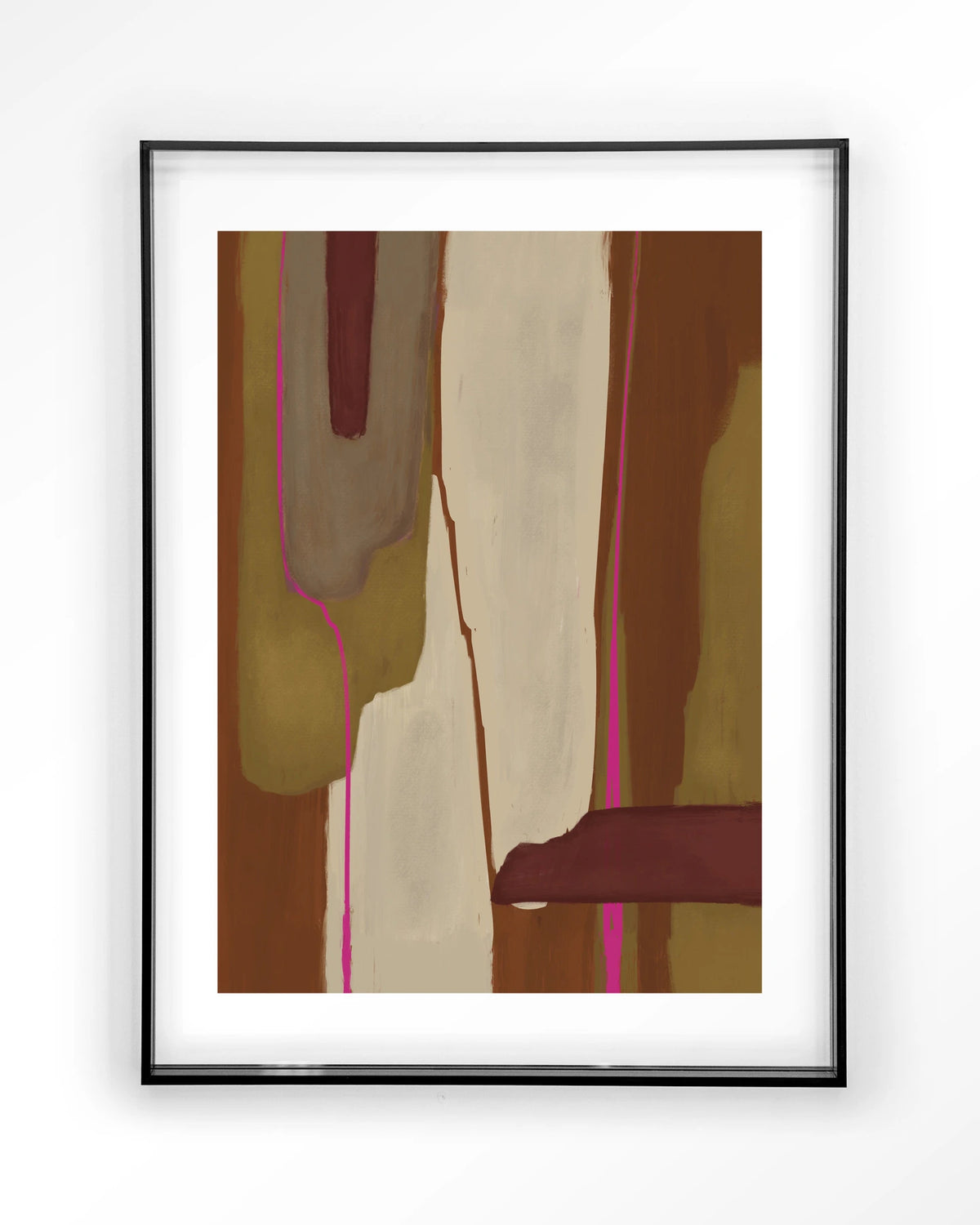 Zafra – abstract in oker en bordeaux – Art print – Acryl zwart