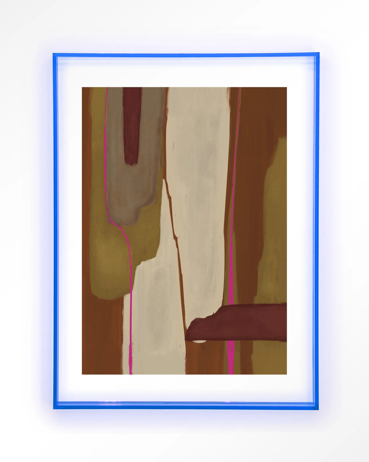 Zafra – abstract in oker en bordeaux – Art print – Acryl lichtblauw
