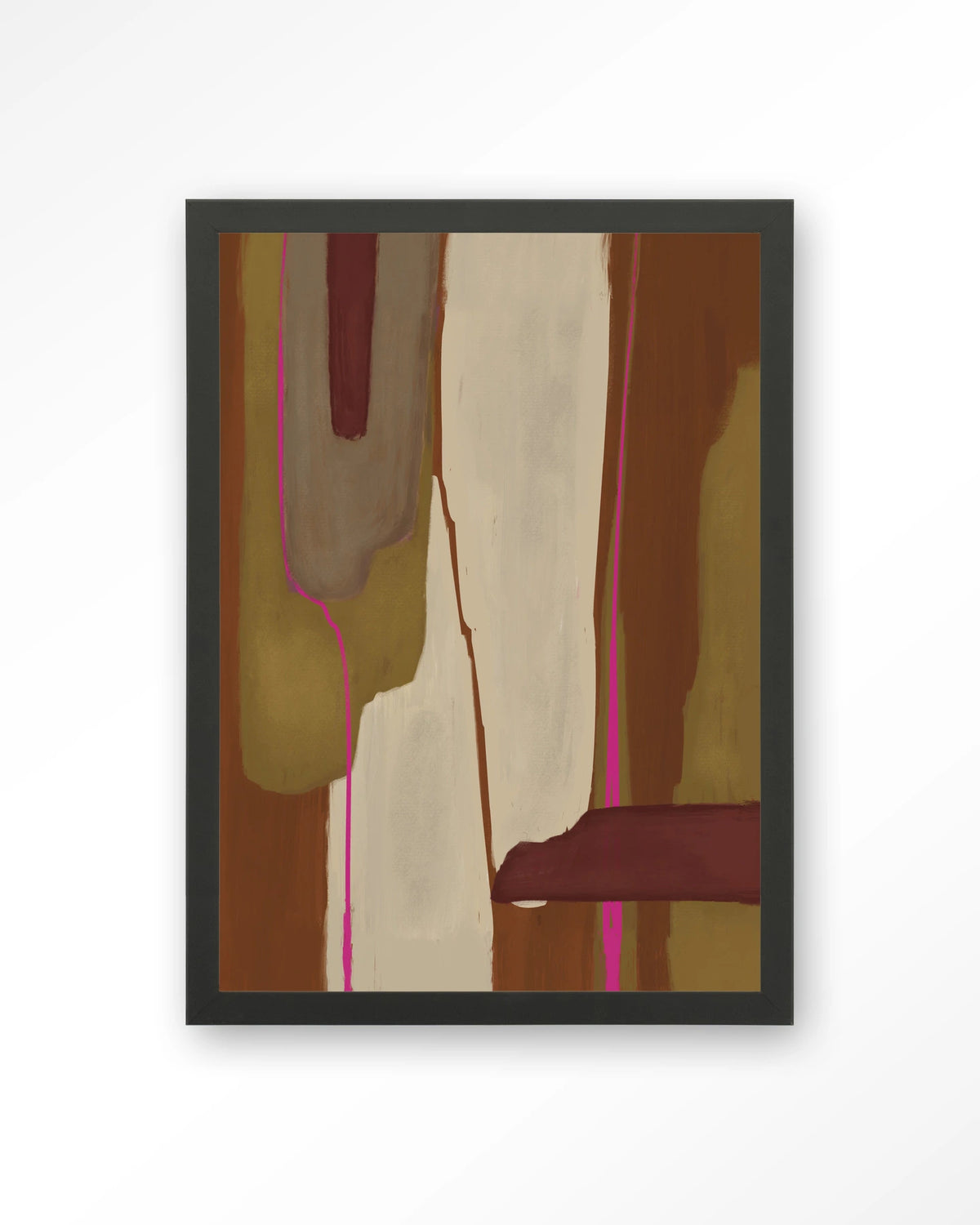 Zafra – abstract in oker en bordeaux – Art print – Hout zwart