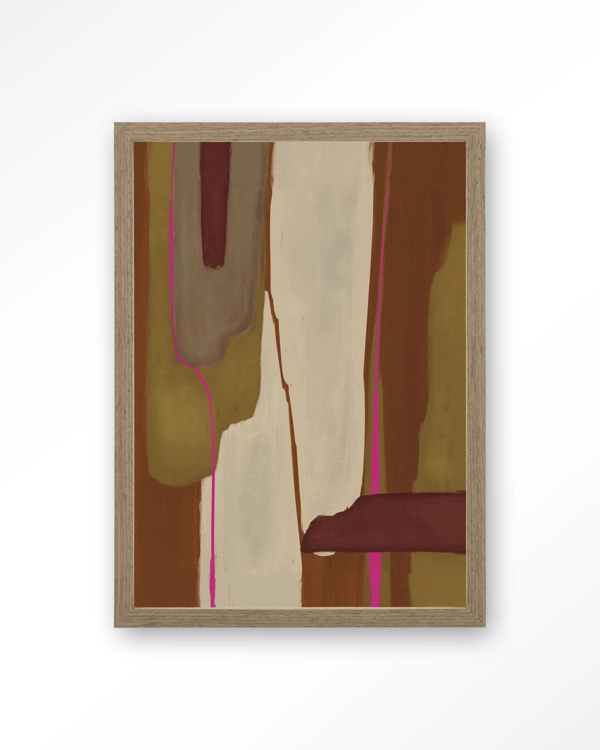 Zafra – abstract in oker en bordeaux – Art print – Hout bruin