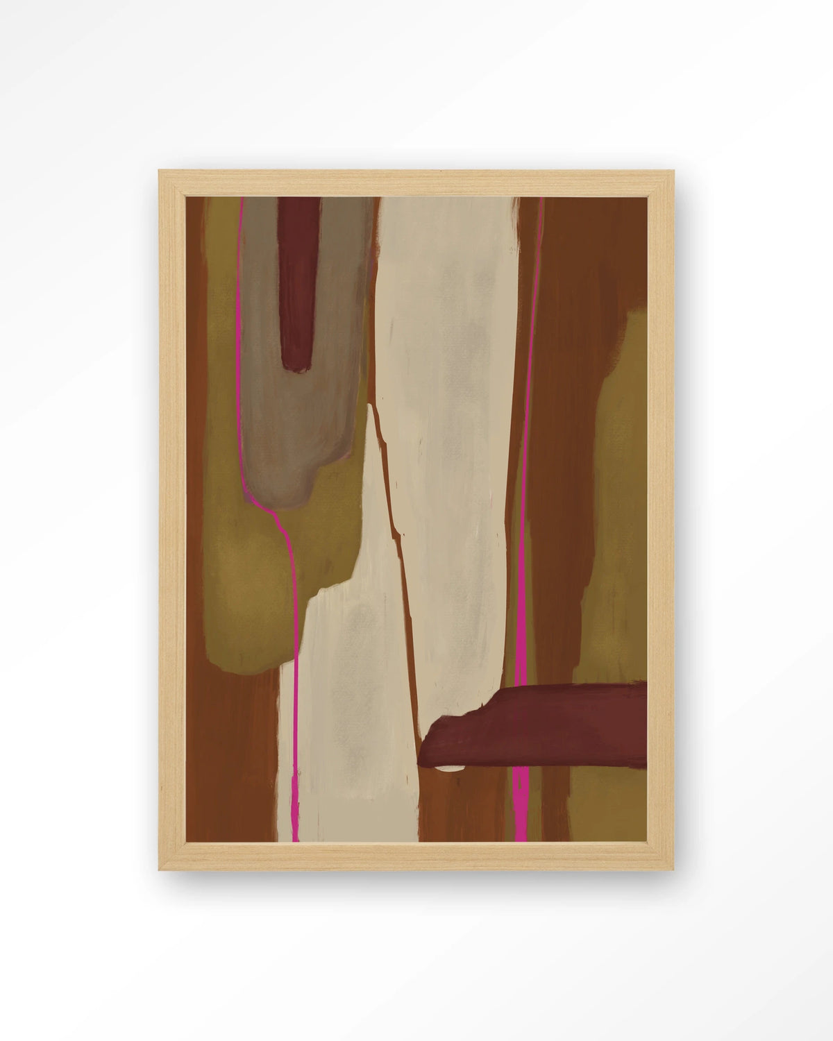 Zafra – abstract in oker en bordeaux – Art print – Hout naturel
