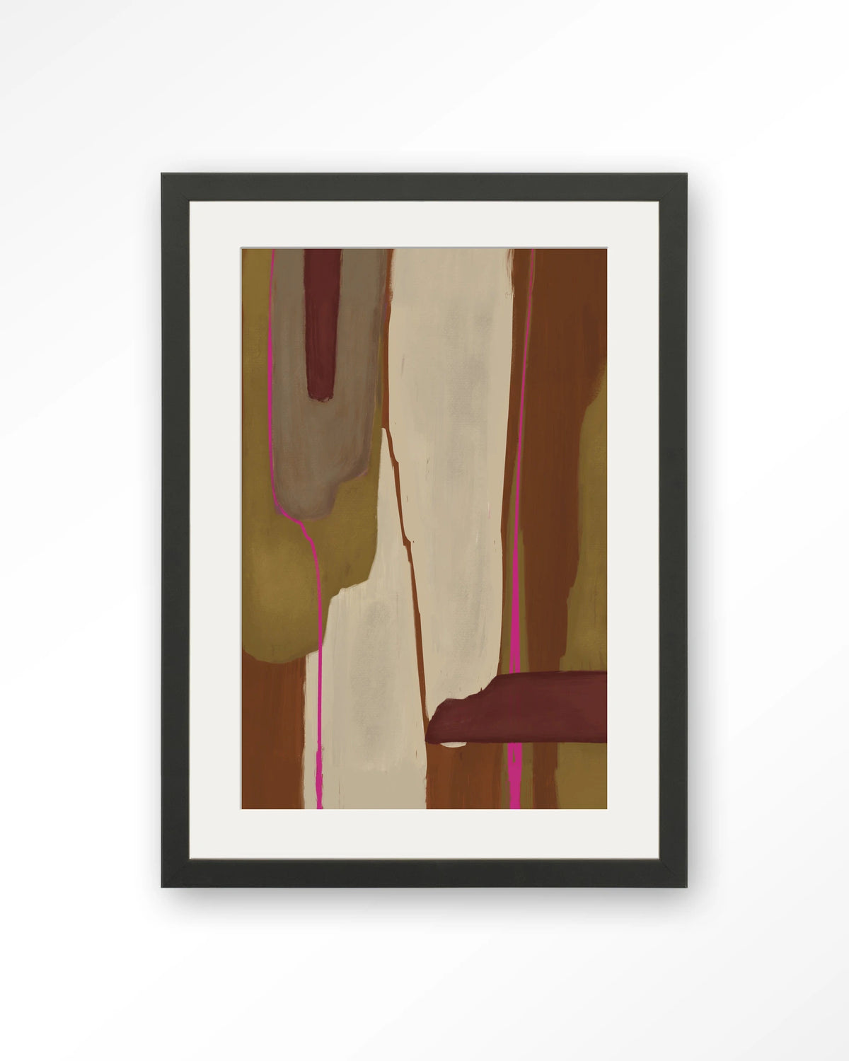 Zafra – abstract in oker en bordeaux – Art print – Hout zwart + passe-partout