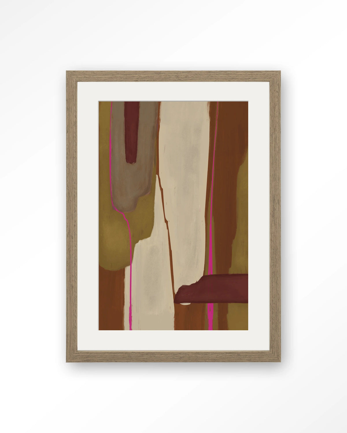 Zafra – abstract in oker en bordeaux – Art print – Hout bruin + passe-partout