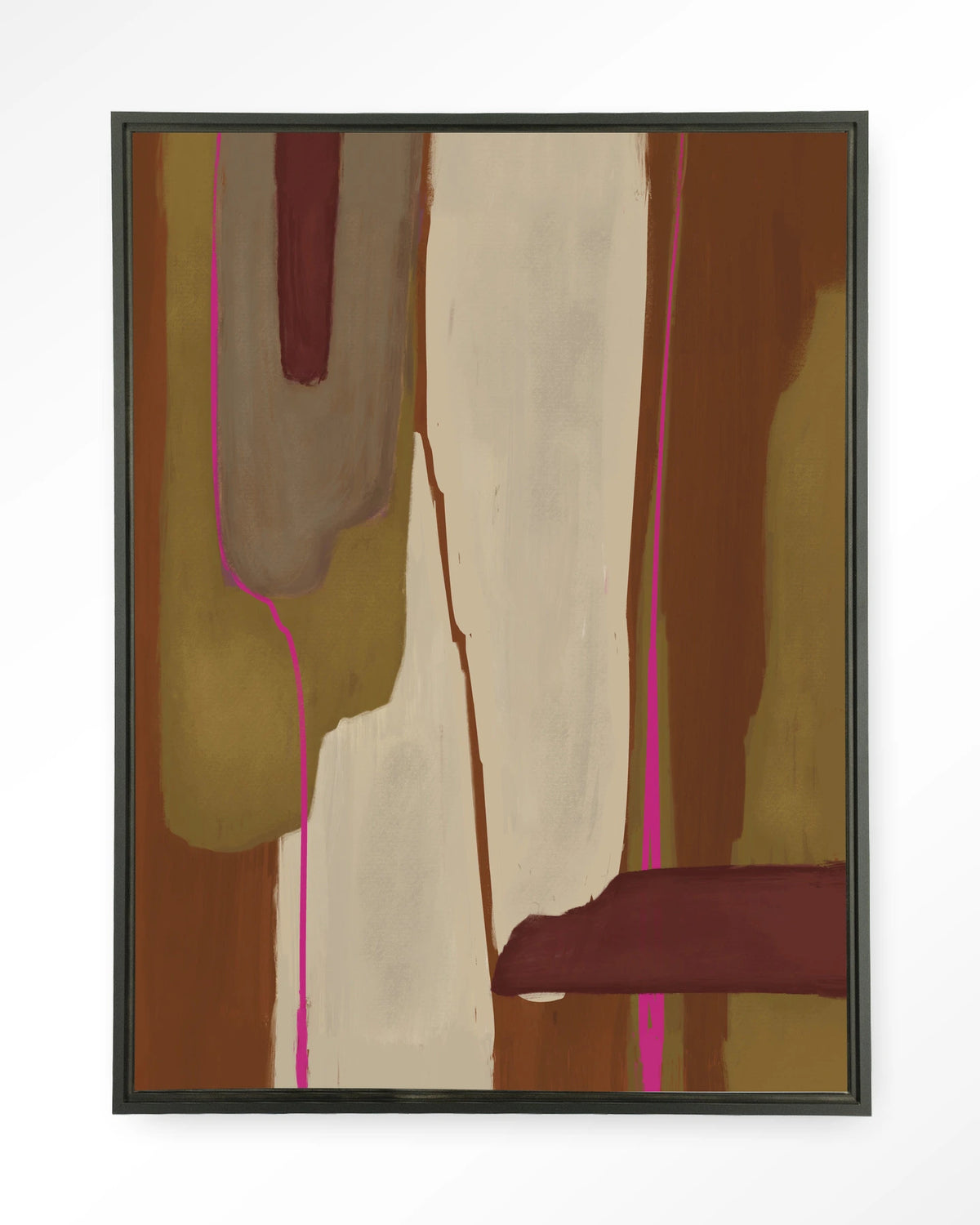 Zafra – abstract in oker en bordeaux – Wandkleed – Floating frame – zwart