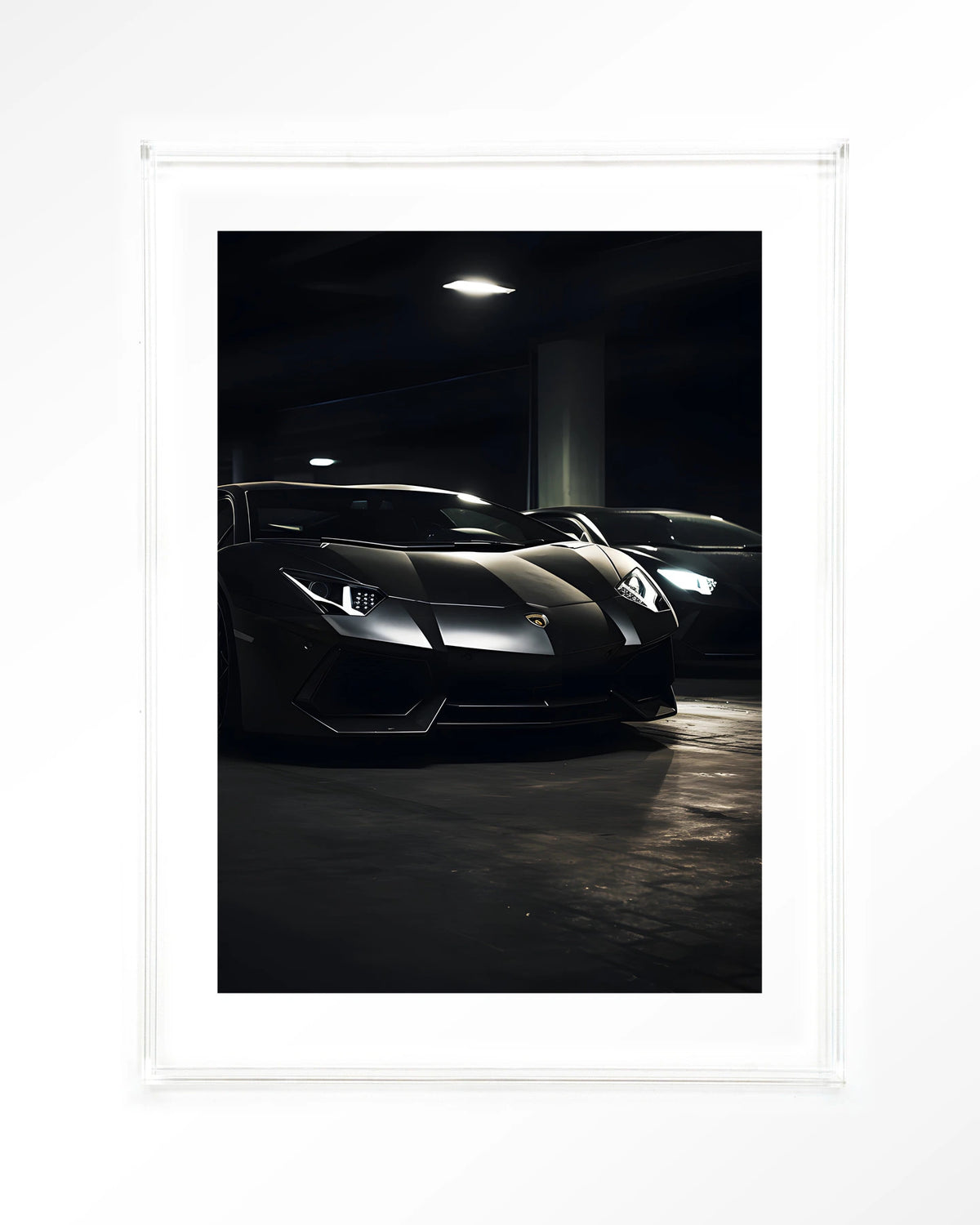 Luxury Garage – zwarte sportwagens in garage – Art print – Acryl doorzichtig