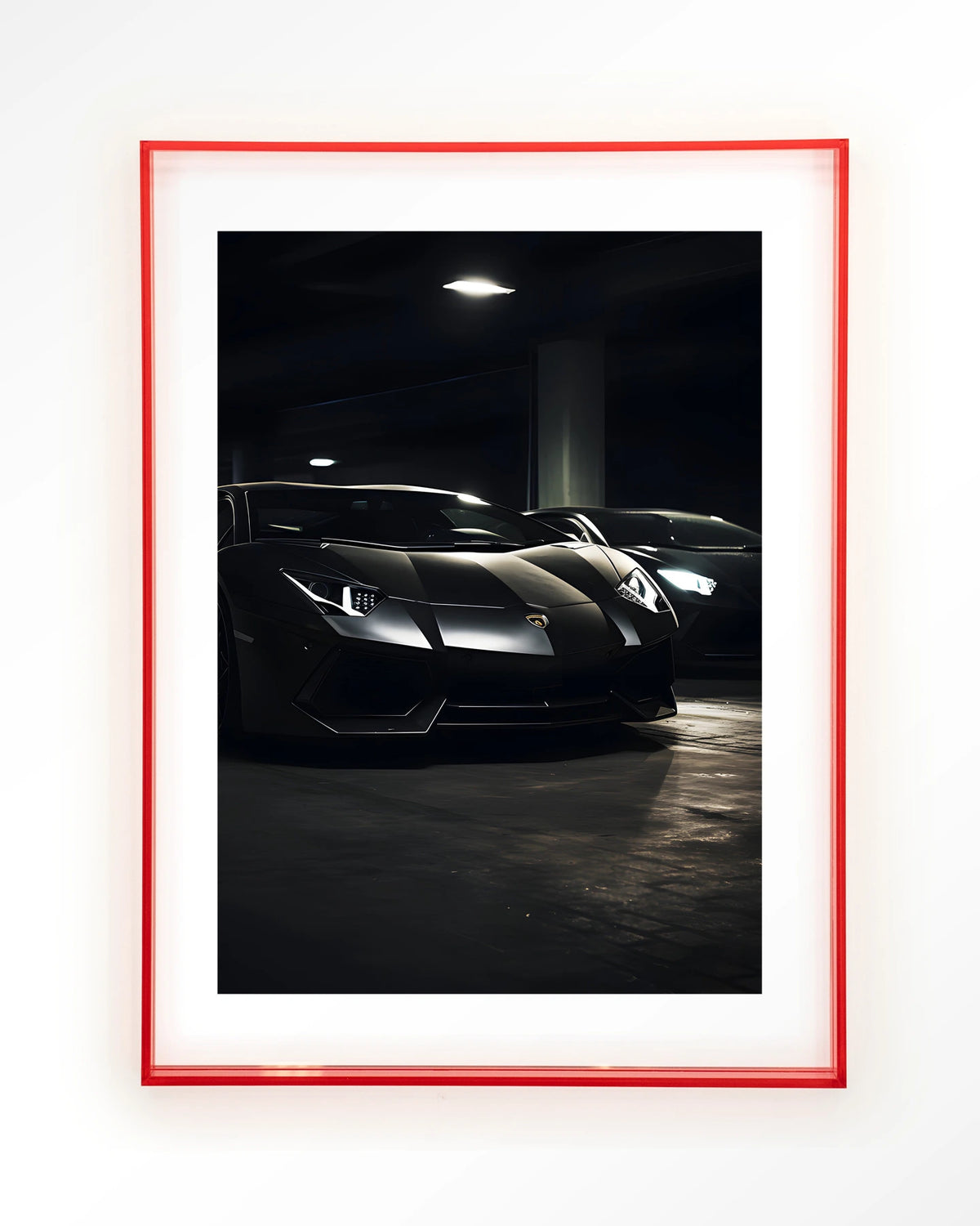 Luxury Garage – zwarte sportwagens in garage – Art print – Acryl roze