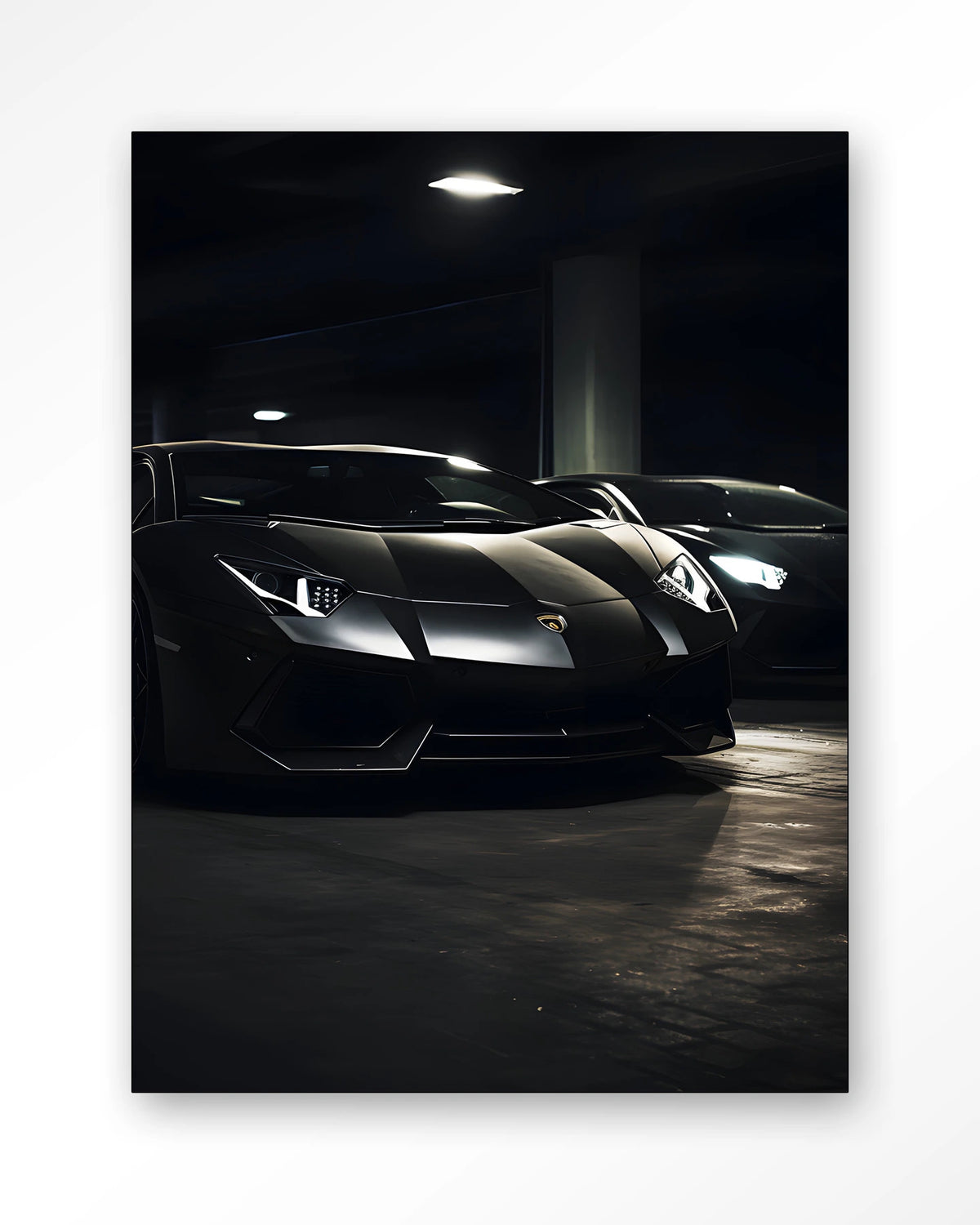 Luxury Garage – zwarte sportwagens in garage – Wandkleed – Frame – zwart