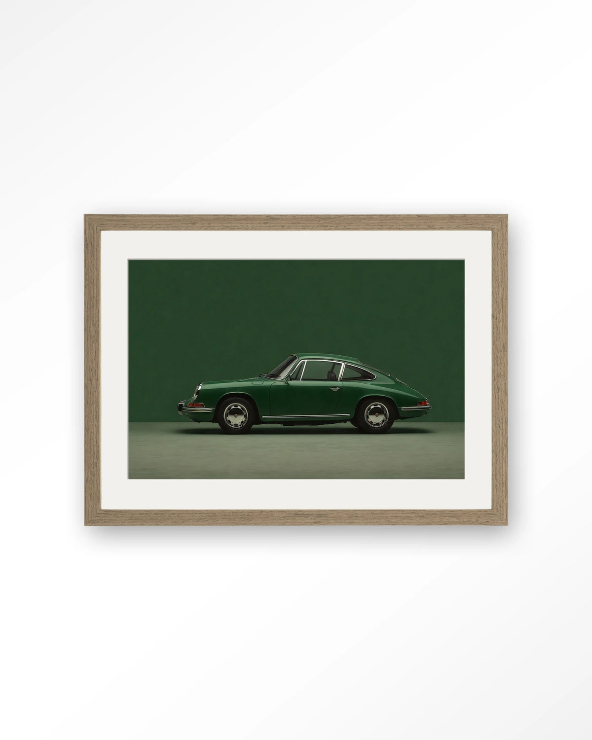 Green Porsche – Art print – Hout bruin + passe-partout