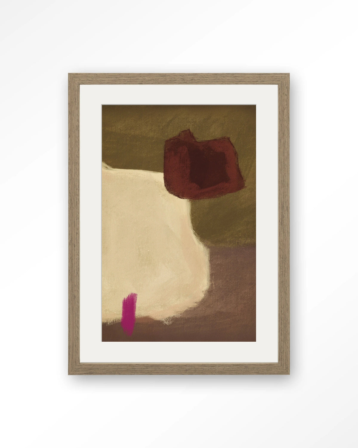Navia – abstract in beige en bordeaux – Art print – Hout bruin + passe-partout