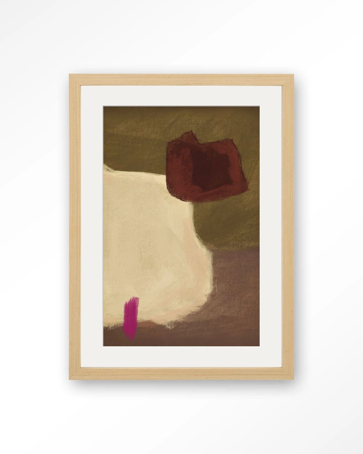 Navia – abstract in beige en bordeaux – Art print – Hout naturel + passe-partout