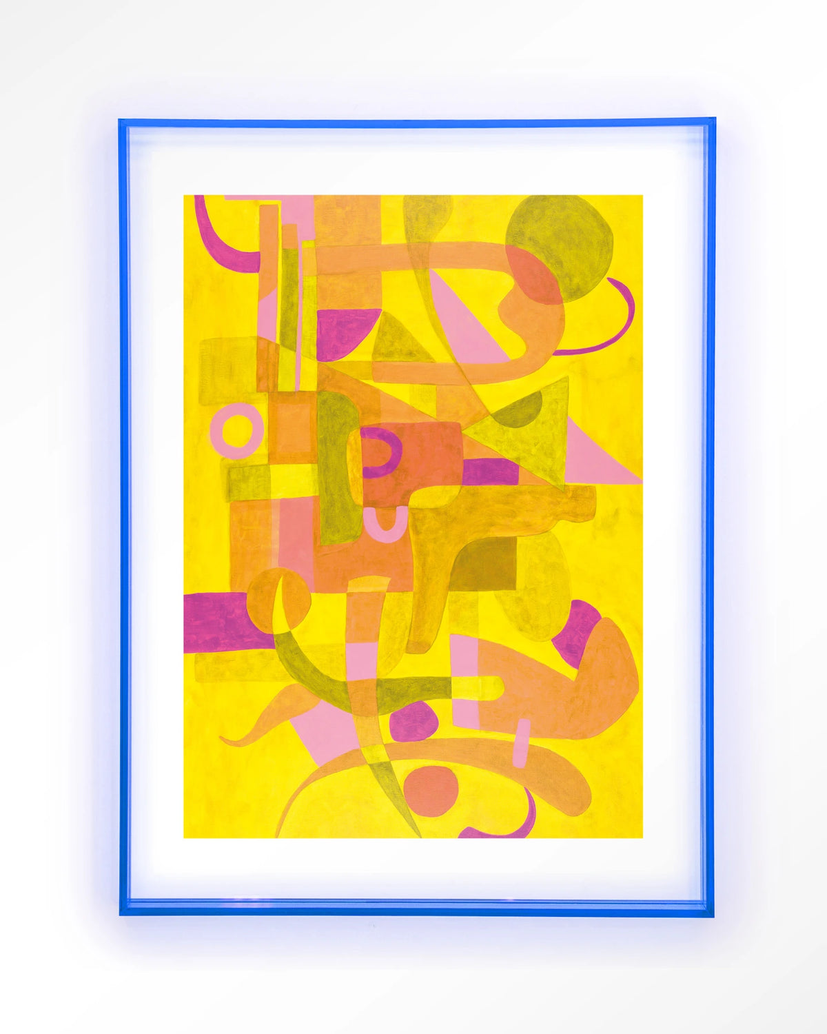 Otono Dorado – abstract in geel en roze – Art print – Acryl lichtblauw