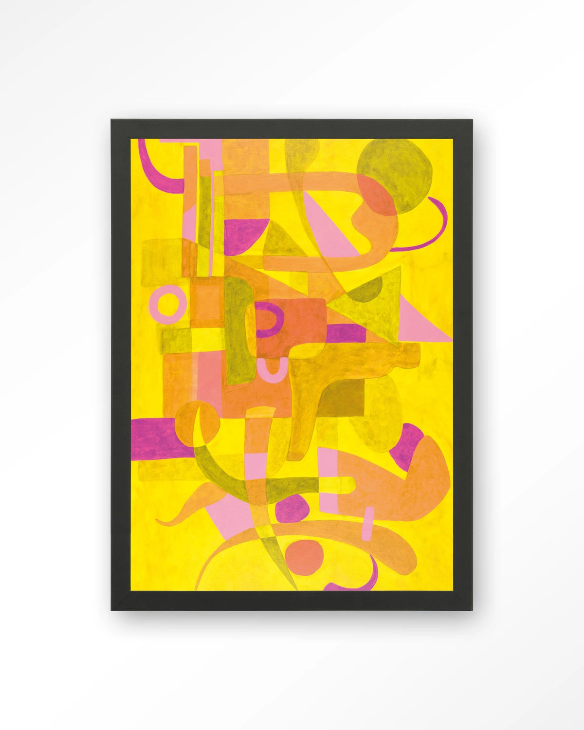 Otono Dorado – abstract in geel en roze – Art print – Hout zwart