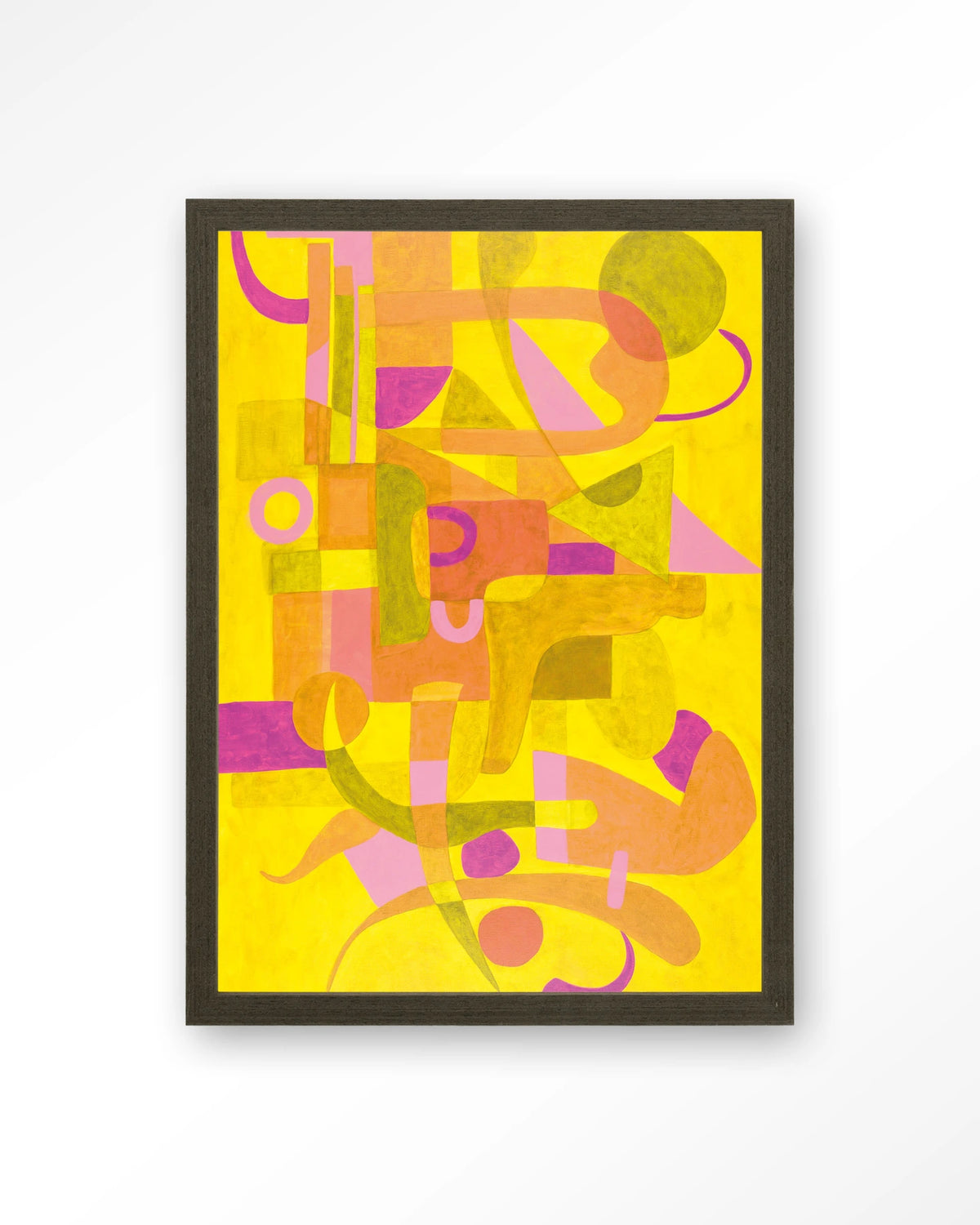 Otono Dorado – abstract in geel en roze – Art print – Hout donkerbruin