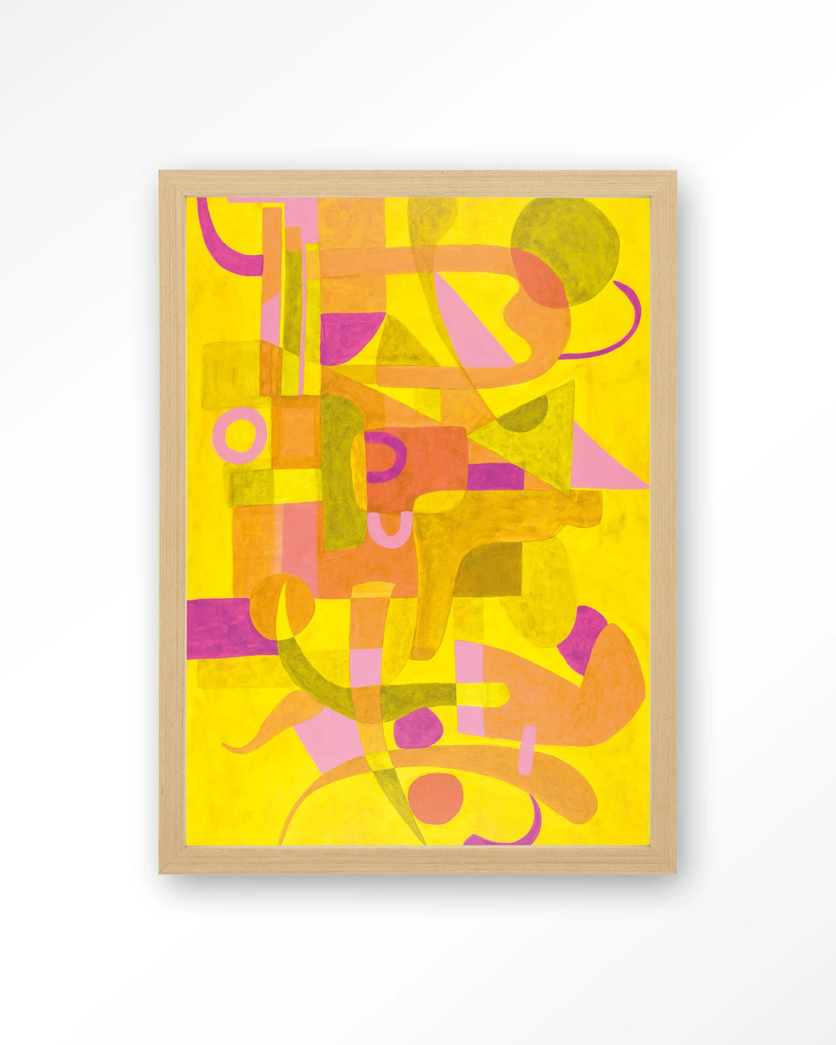 Otono Dorado – abstract in geel en roze – Art print – Hout naturel