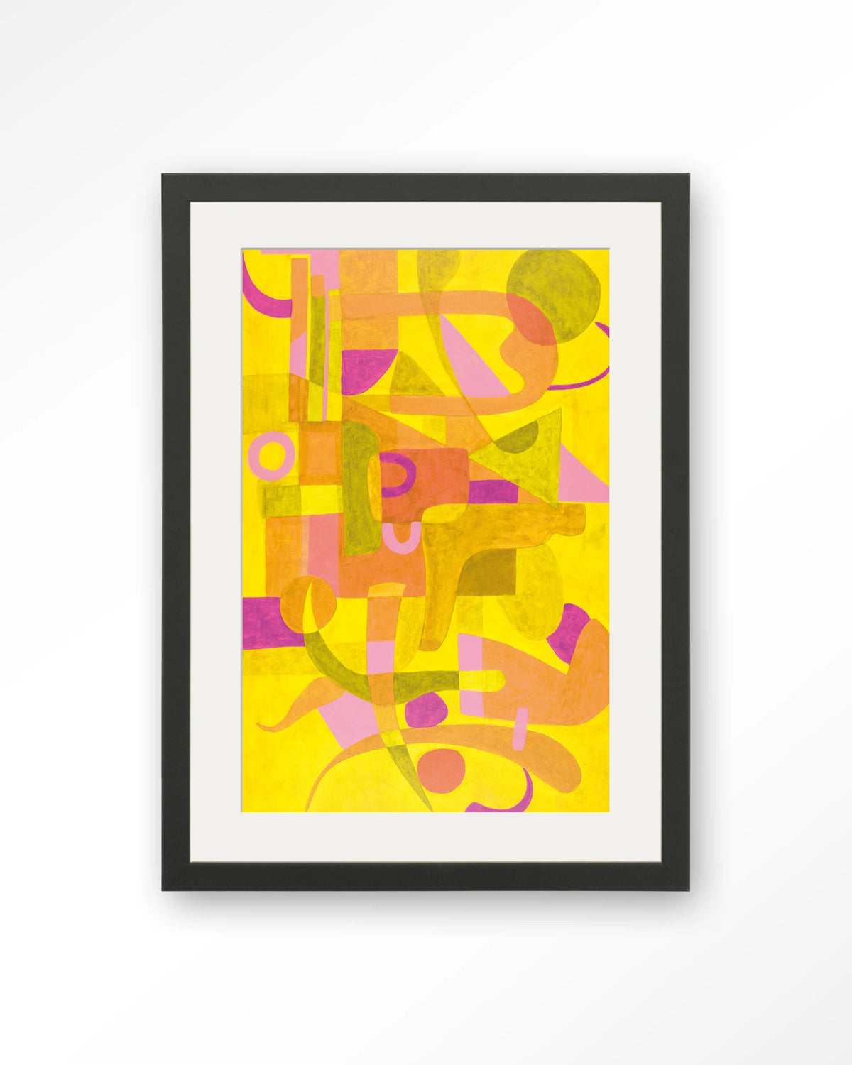Otono Dorado – abstract in geel en roze – Art print – Hout zwart + passe-partout