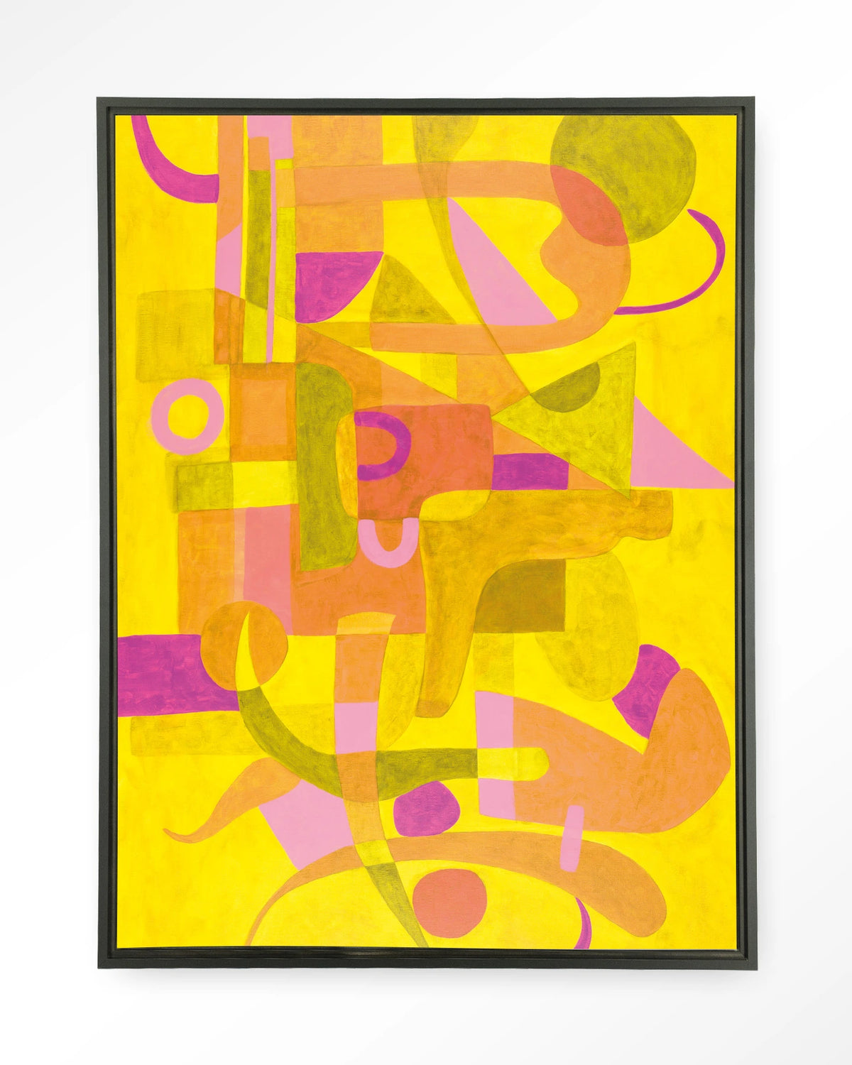 Otono Dorado – abstract in geel en roze – Wandkleed – Floating frame – zwart