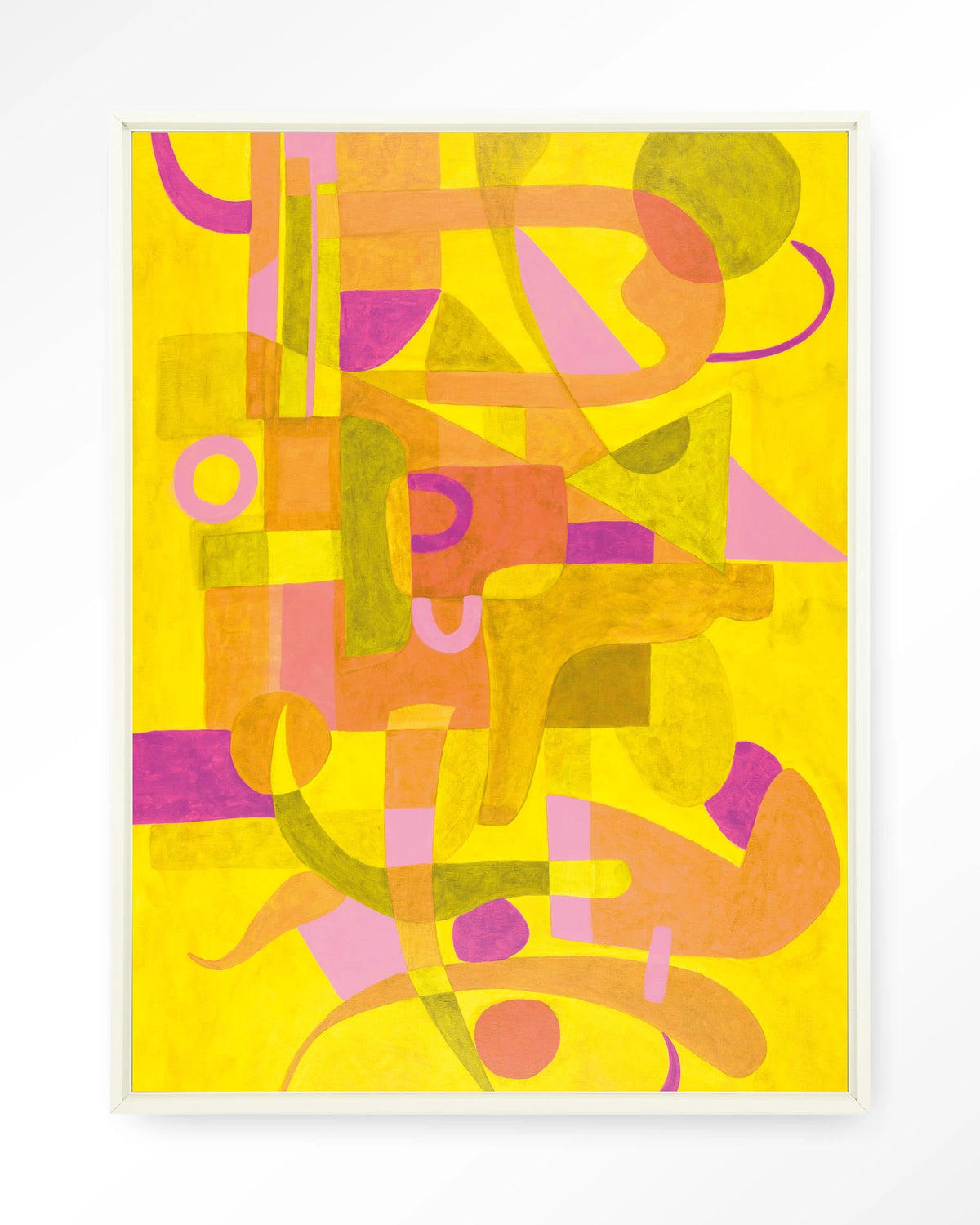 Otono Dorado – abstract in geel en roze – Wandkleed – Floating frame – wit