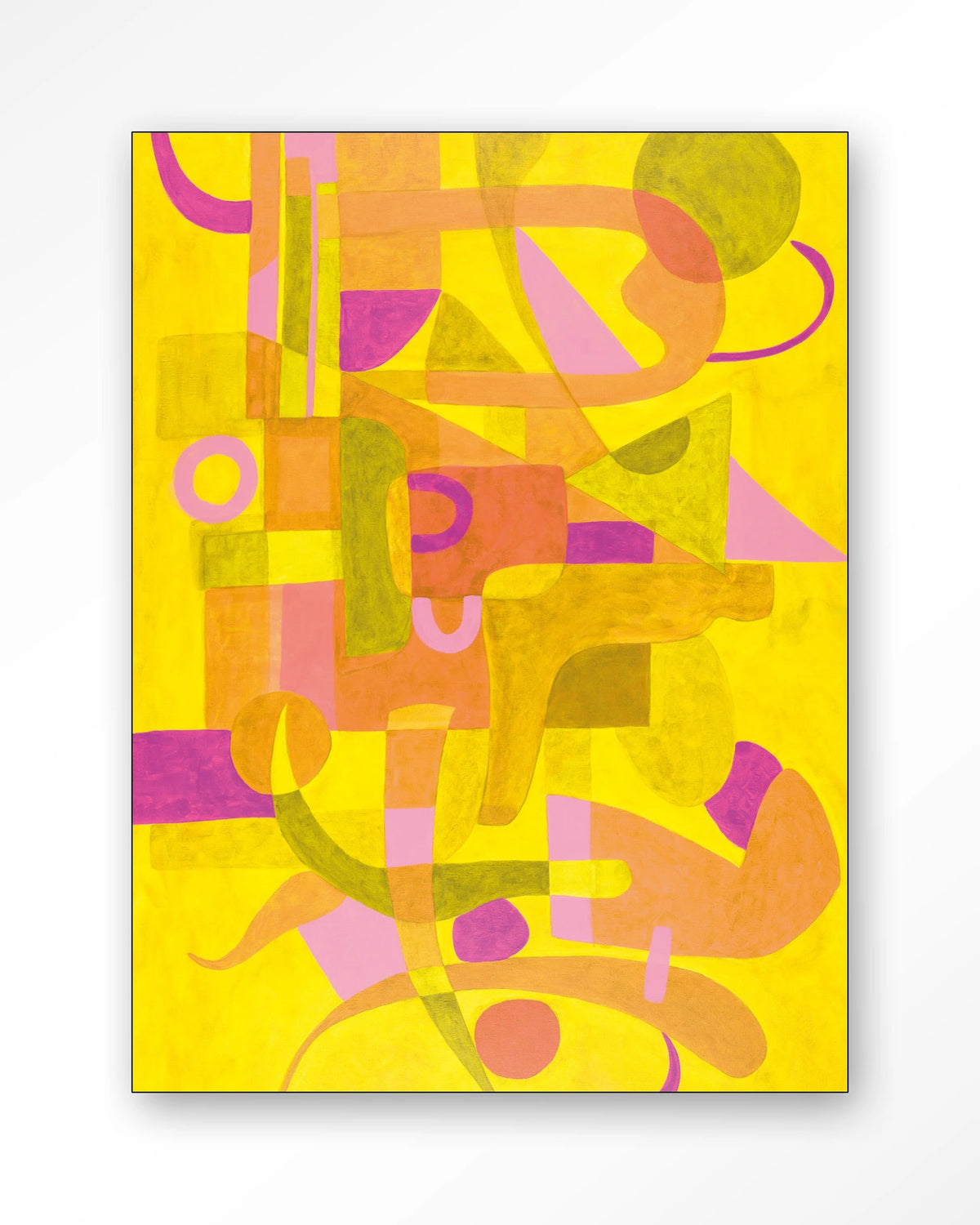Otono Dorado – abstract in geel en roze – Wandkleed – Frame – zwart