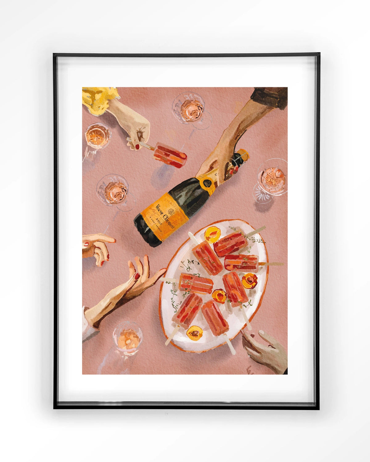 Champagne And Icecreams – champagne en ijslolly's in roze – Art print – Acryl zwart