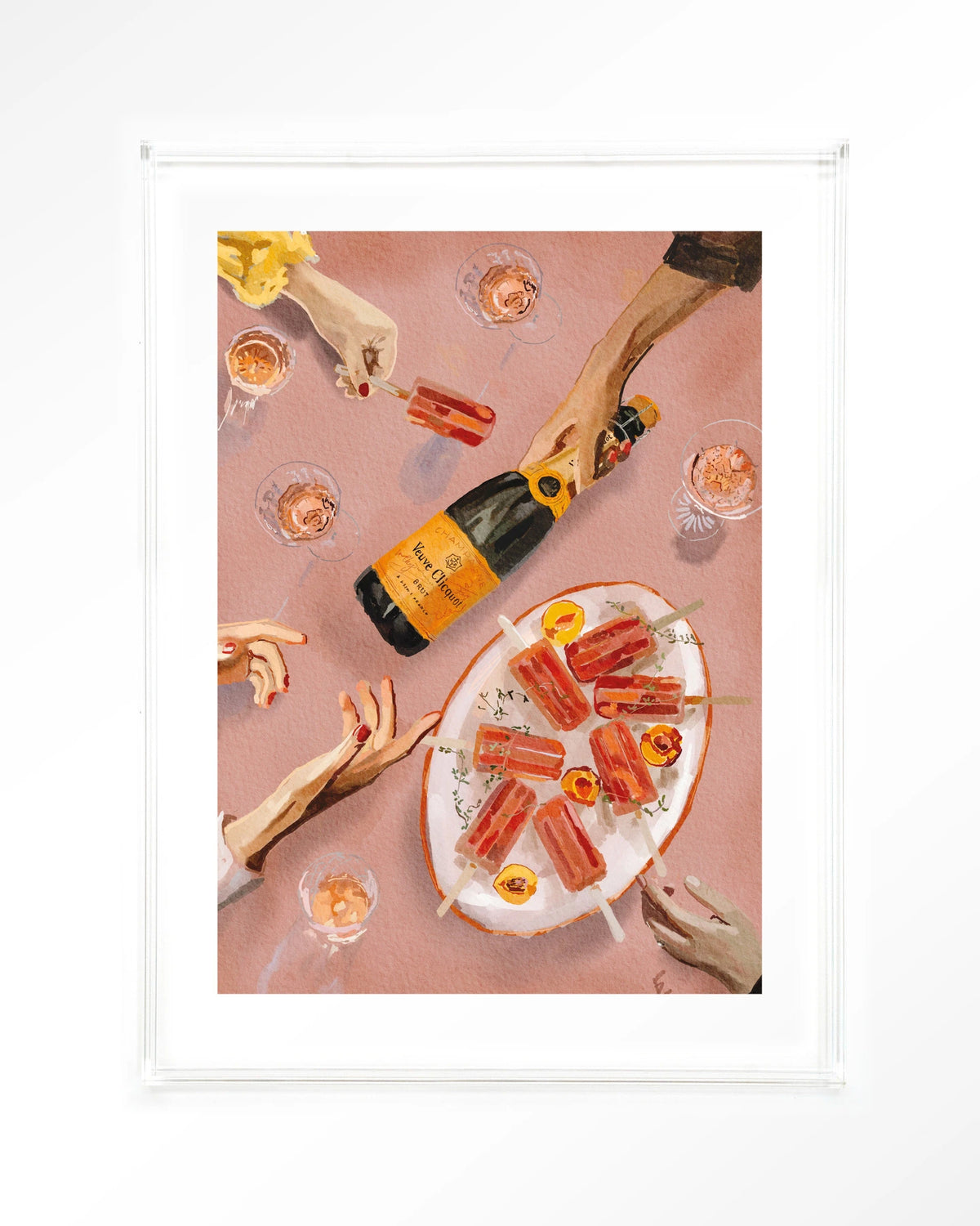Champagne And Icecreams – champagne en ijslolly's in roze – Art print – Acryl doorzichtig
