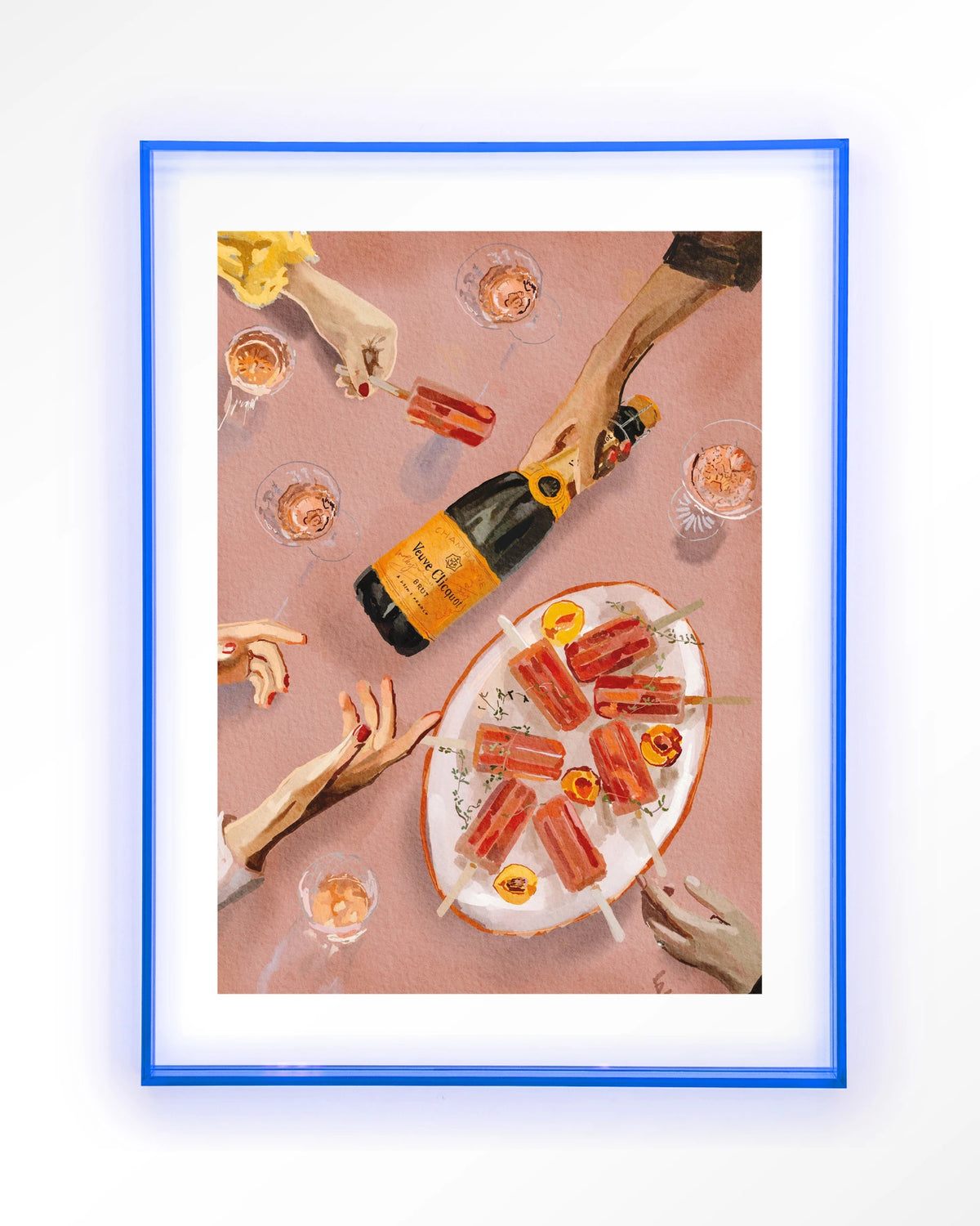 Champagne And Icecreams – champagne en ijslolly's in roze – Art print – Acryl lichtblauw