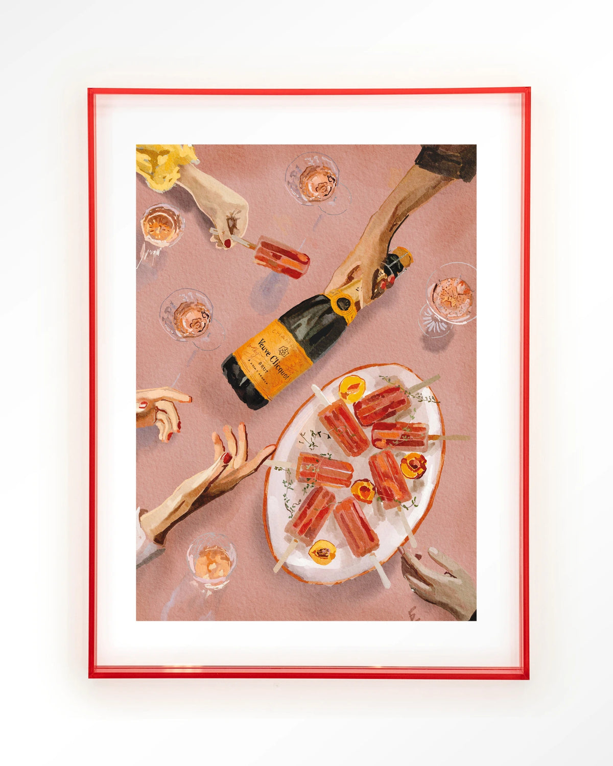 Champagne And Icecreams – champagne en ijslolly's in roze – Art print – Acryl roze