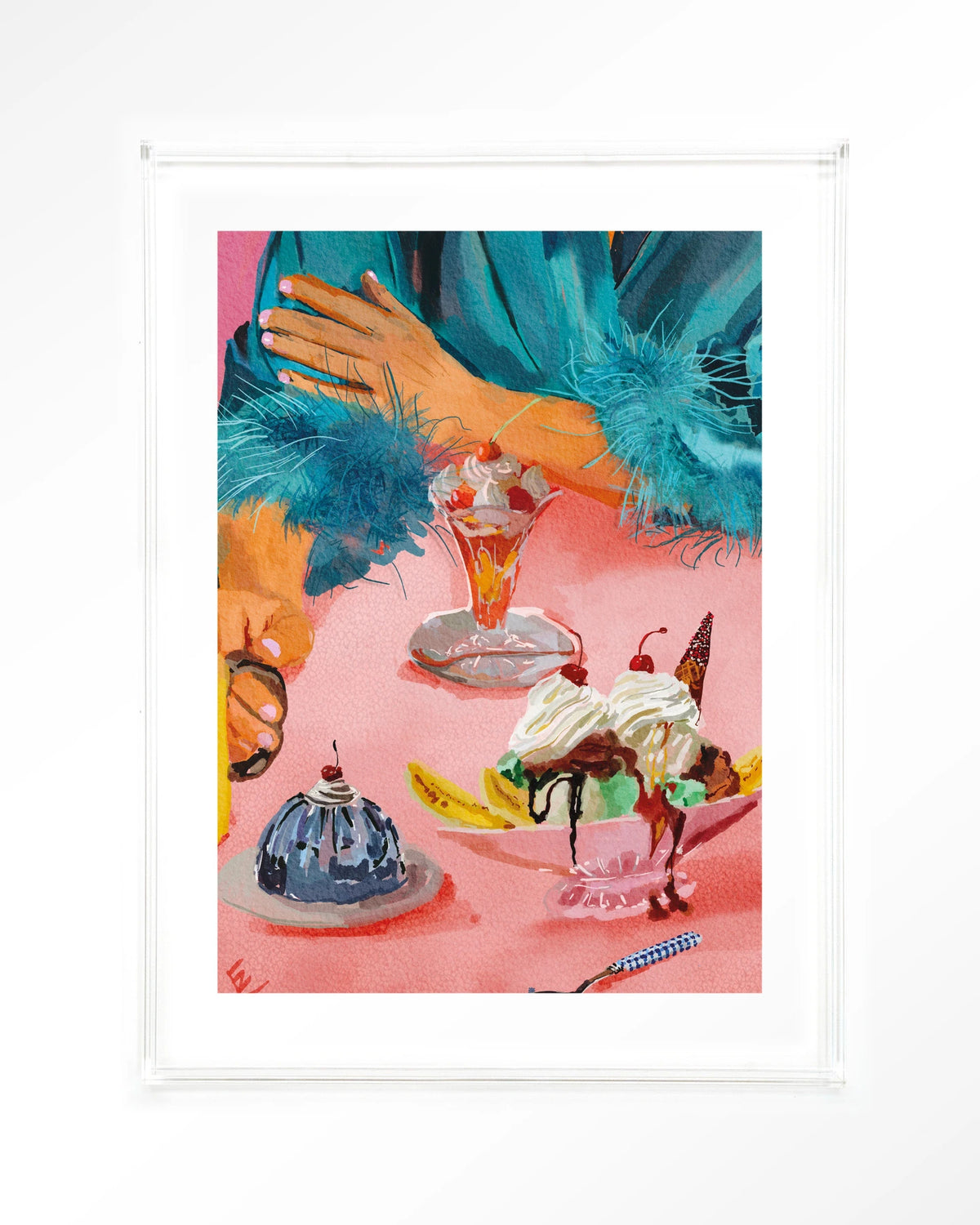 Ice Creams – ijscoupes op roze tafel – Art print – Acryl doorzichtig