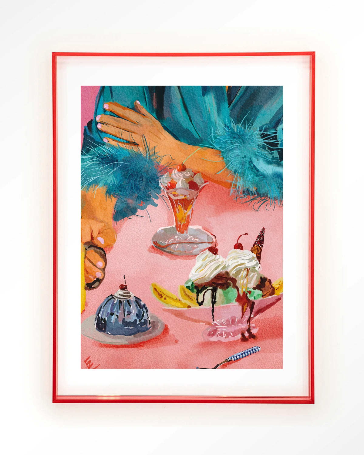 Ice Creams – ijscoupes op roze tafel – Art print – Acryl roze