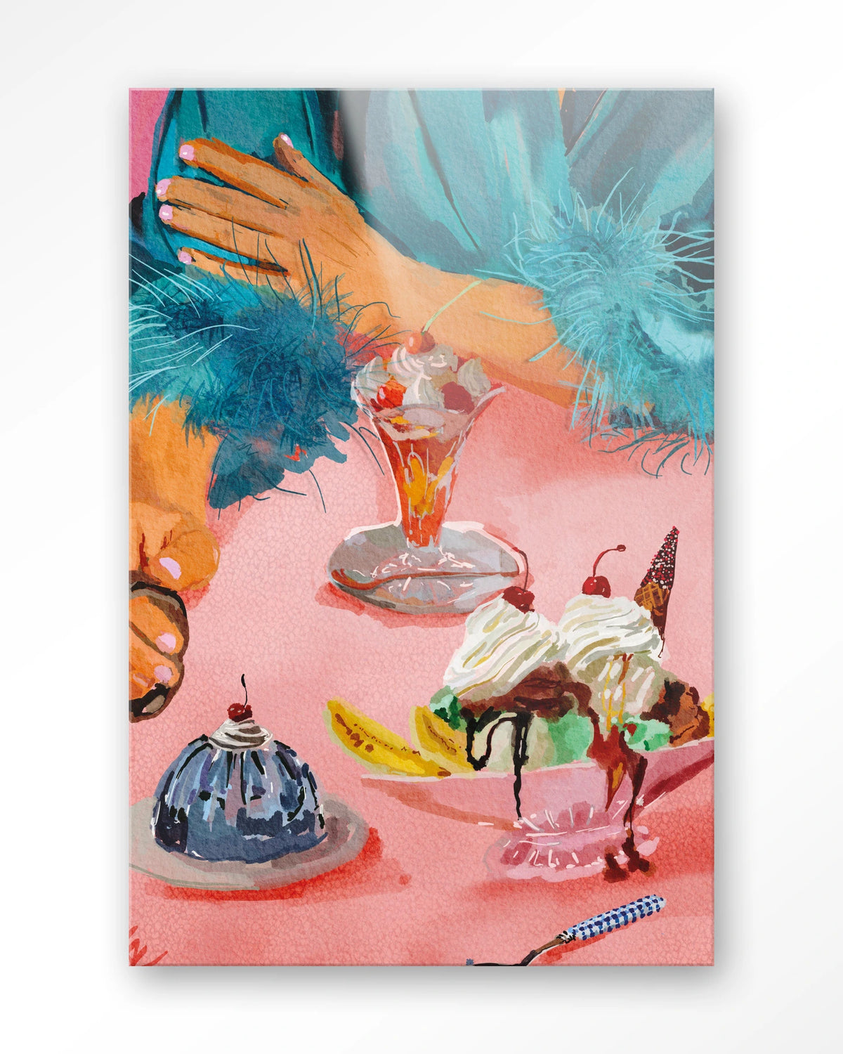 Ice Creams – ijscoupes op roze tafel – Glas – Blinde montage