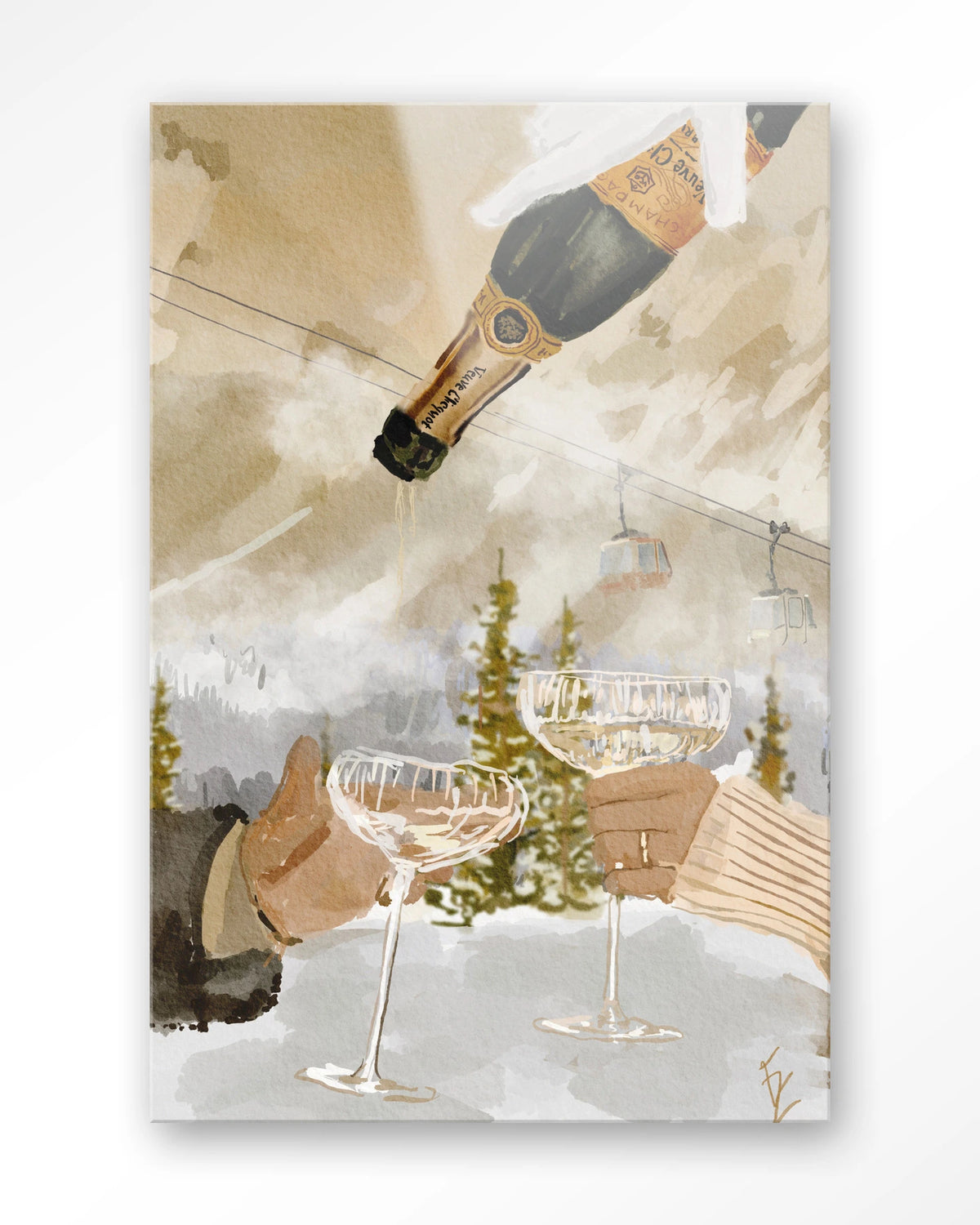 Winter Champagne – champagne in de sneeuw bij skilift – Glas – Blinde montage