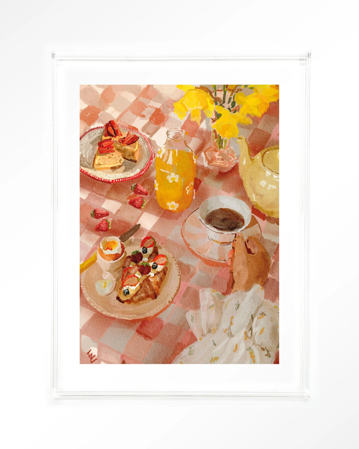 Spring Breakfast – ontbijt op roze tafelkleed – Art print – Acryl doorzichtig
