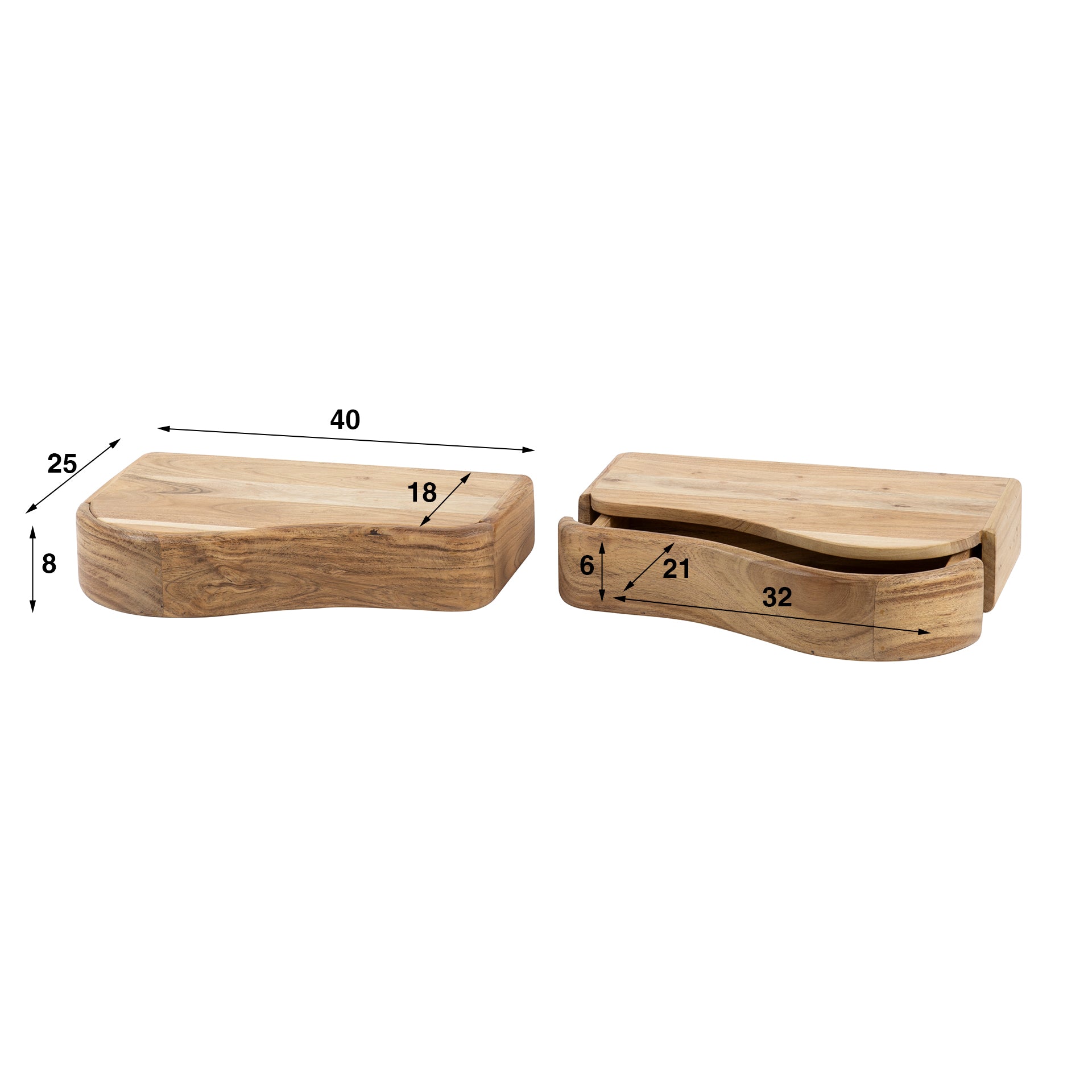 Nachtkastjes Organic Set Van 2 In Linkse En Rechtse Uitvoering Massief Acacia