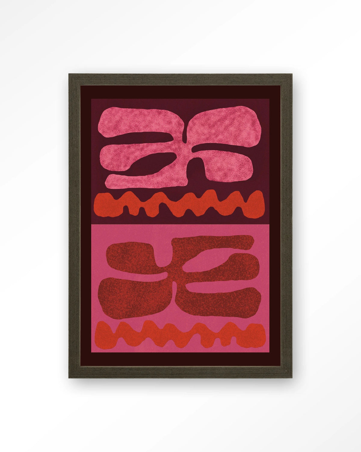 Groovy Pink – abstract in roze en rood – Art print – Hout donkerbruin