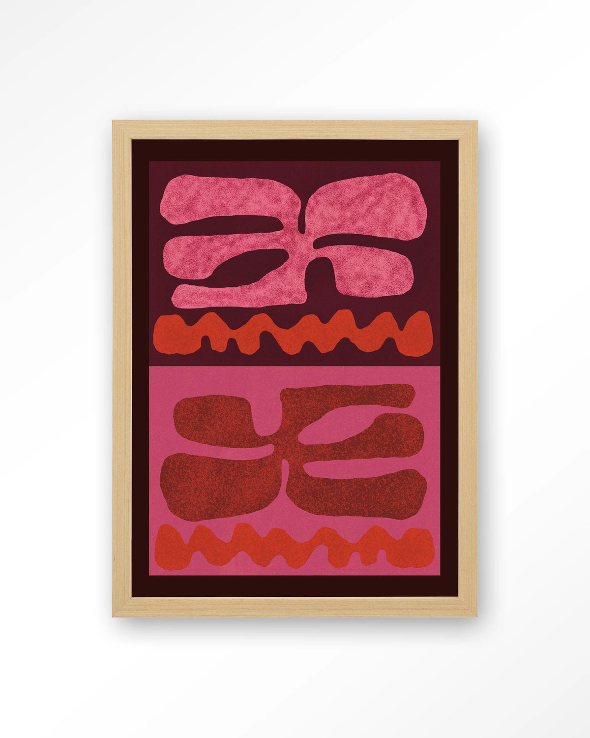 Groovy Pink – abstract in roze en rood – Art print – Hout naturel