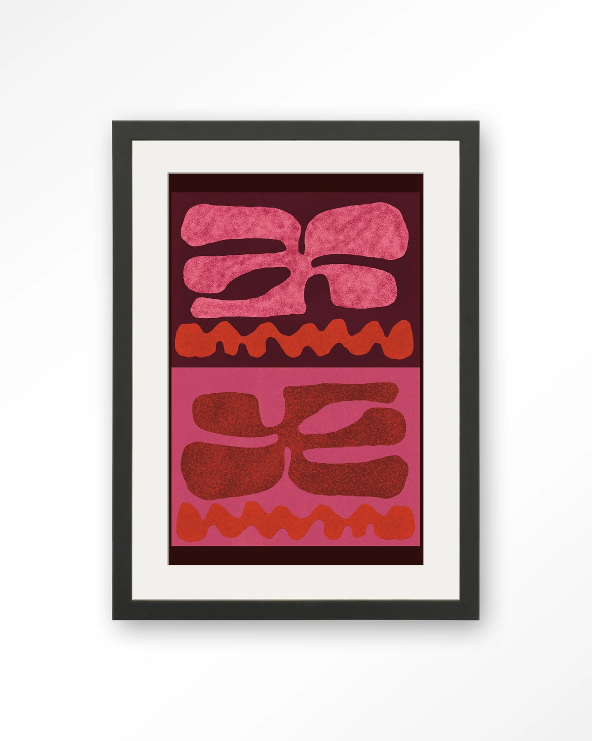 Groovy Pink – abstract in roze en rood – Art print – Hout zwart + passe-partout