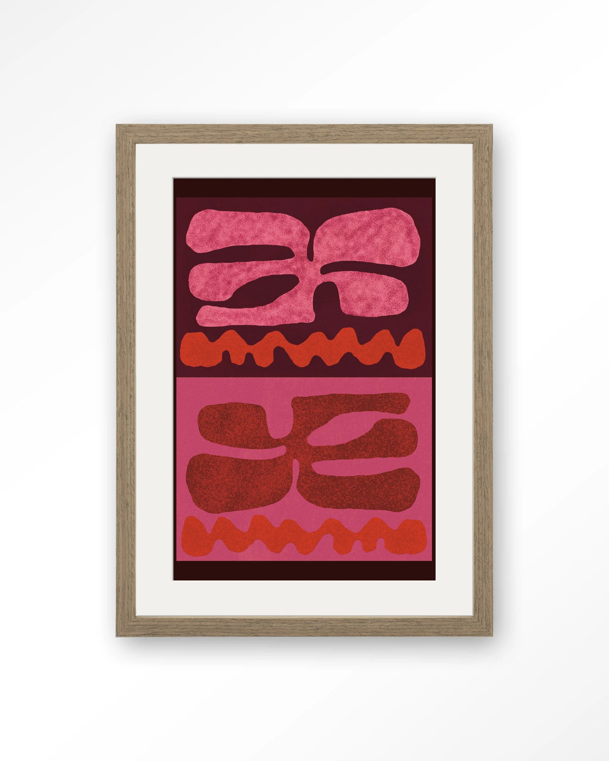 Groovy Pink – abstract in roze en rood – Art print – Hout bruin + passe-partout