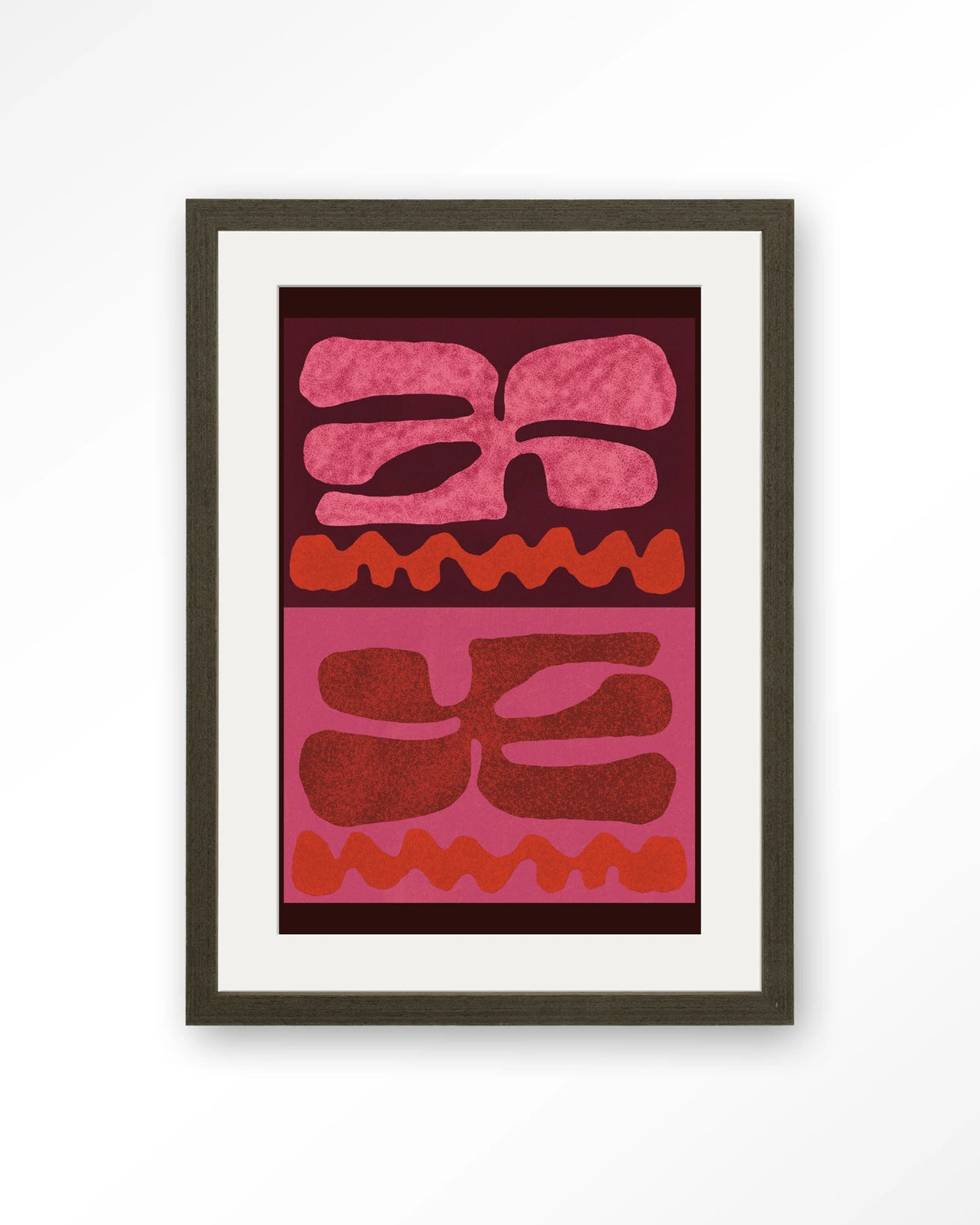 Groovy Pink – abstract in roze en rood – Art print – Hout donkerbruin + passe-partout