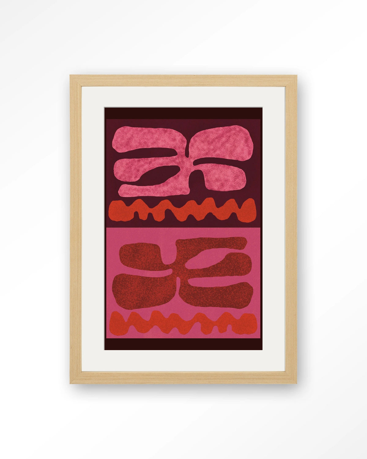 Groovy Pink – abstract in roze en rood – Art print – Hout naturel + passe-partout